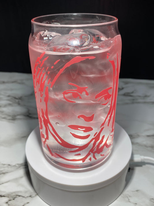 Tatum Riley from Scream cold color red changing permanent vinyl on a Libbey beer can glass