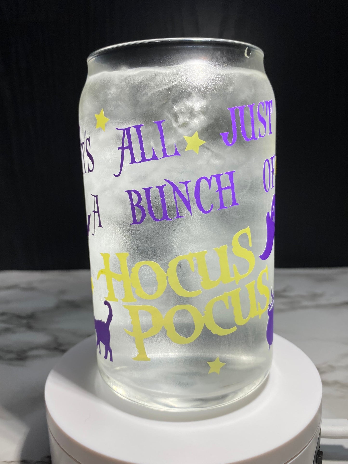 Hocus Pocus cold color purple and yellow changing permanent vinyl svg Libbey beer can glass