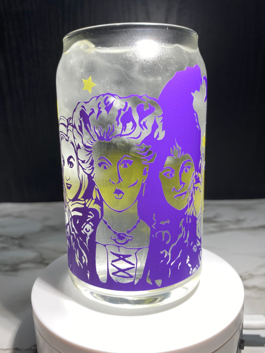 Hocus Pocus cold color purple and yellow changing permanent vinyl svg Libbey beer can glass