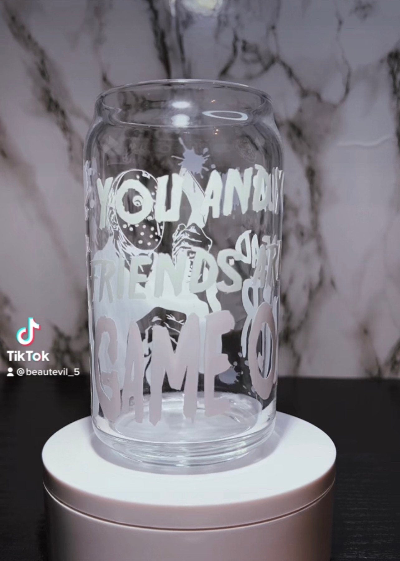 NES Jason Voorhees Friday the 13th color changing permanent vinyl on libbey beer can glass