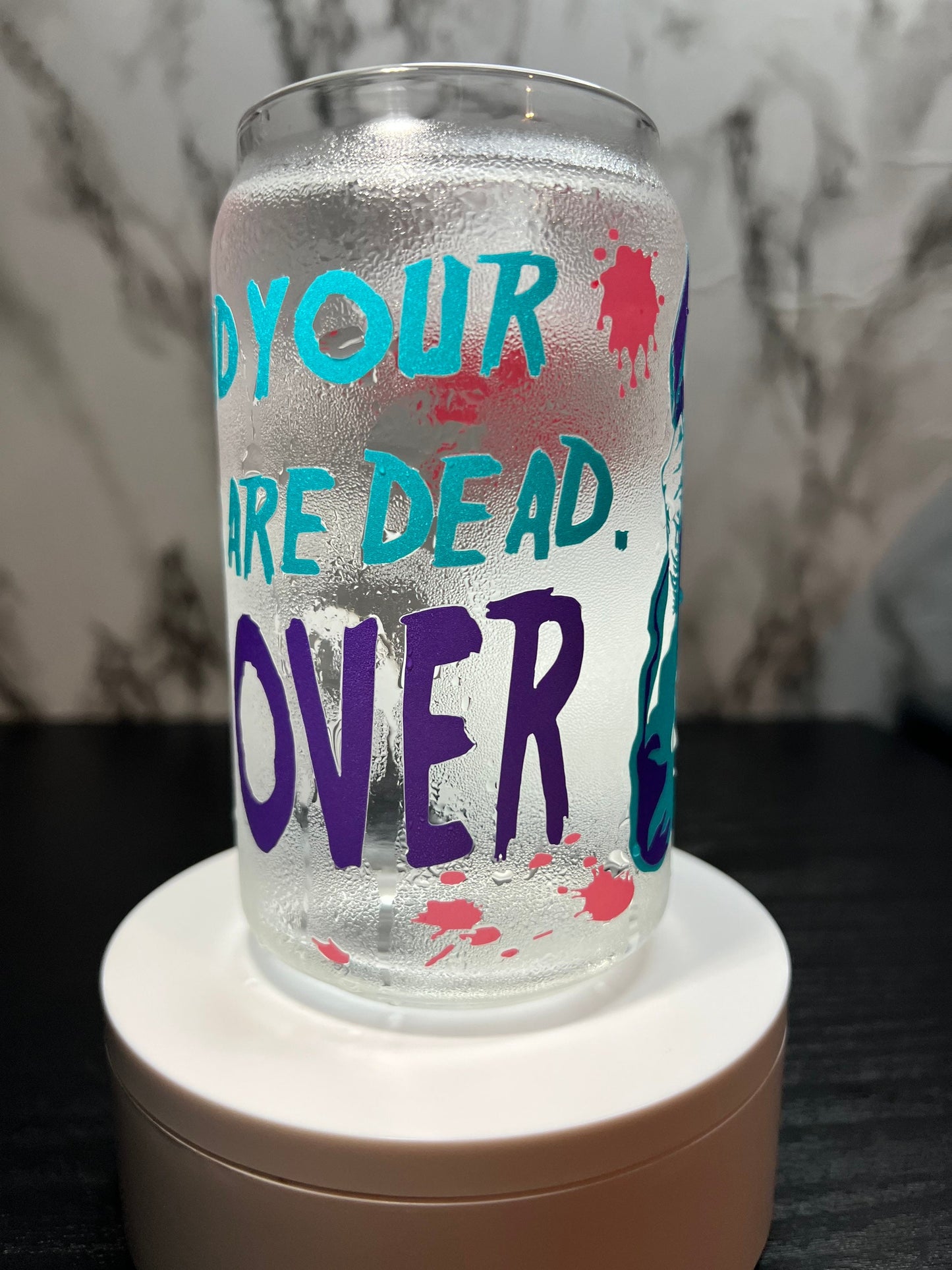 NES Jason Voorhees Friday the 13th color changing permanent vinyl on libbey beer can glass