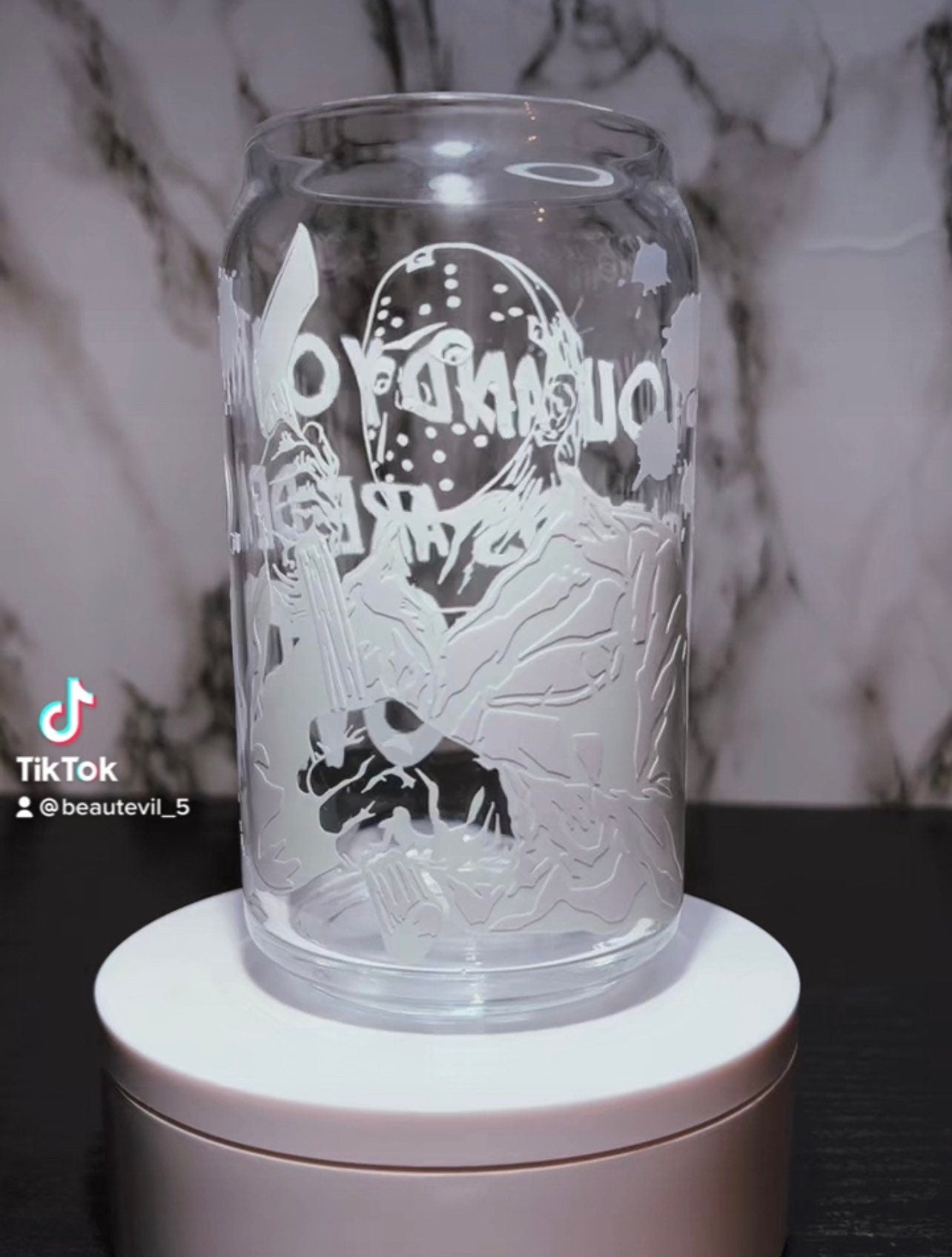 NES Jason Voorhees Friday the 13th color changing permanent vinyl on libbey beer can glass