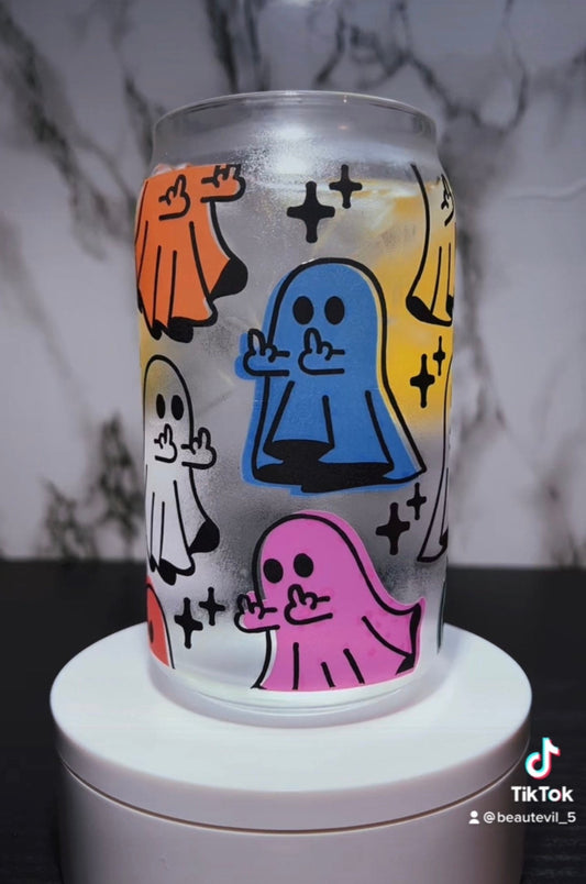 Color changing Flipping Ghosts permanent vinyl on libbey beer can glass