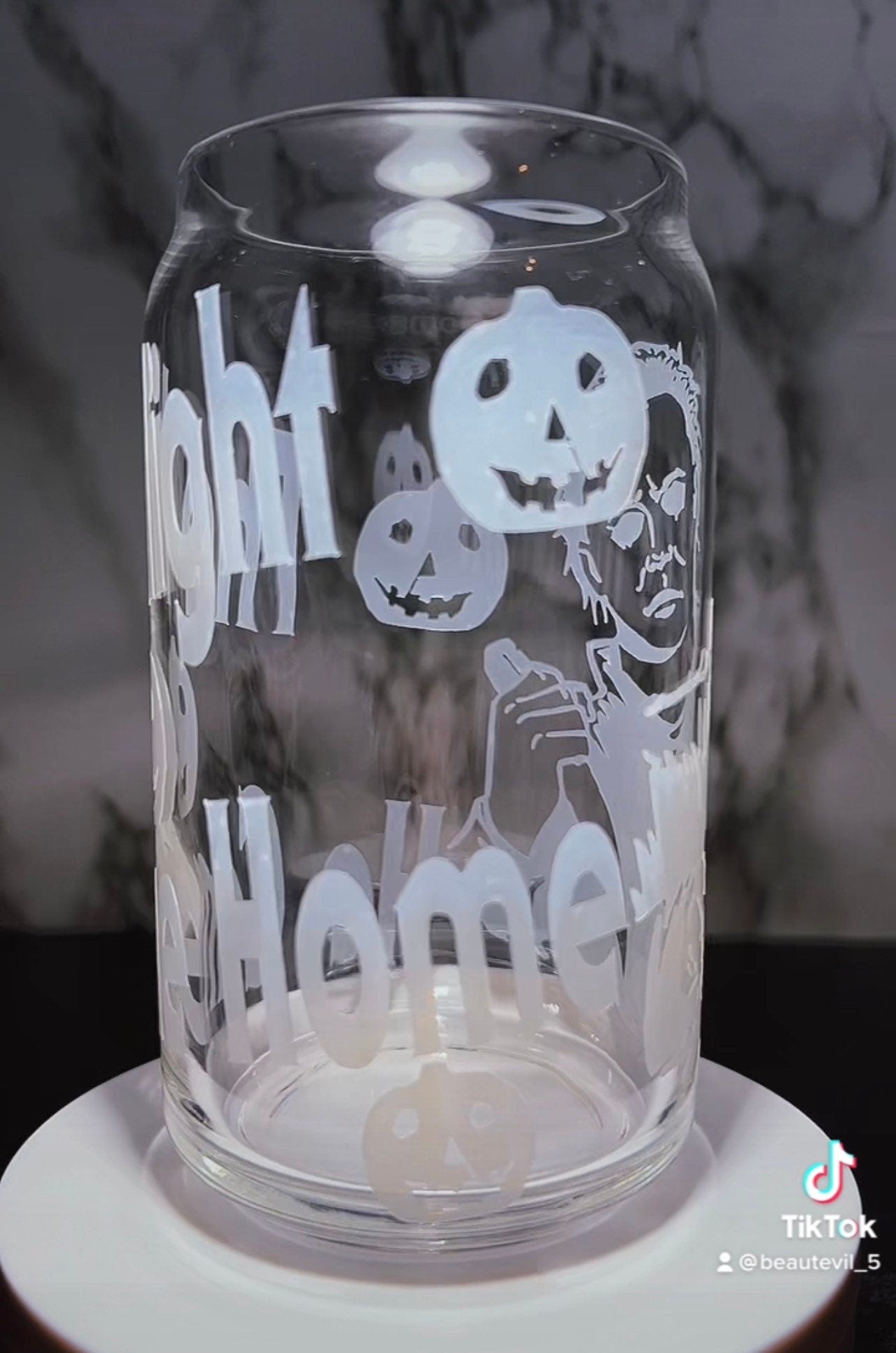 Michael Myers color changing orange permanent vinyl on libbey beer can glass