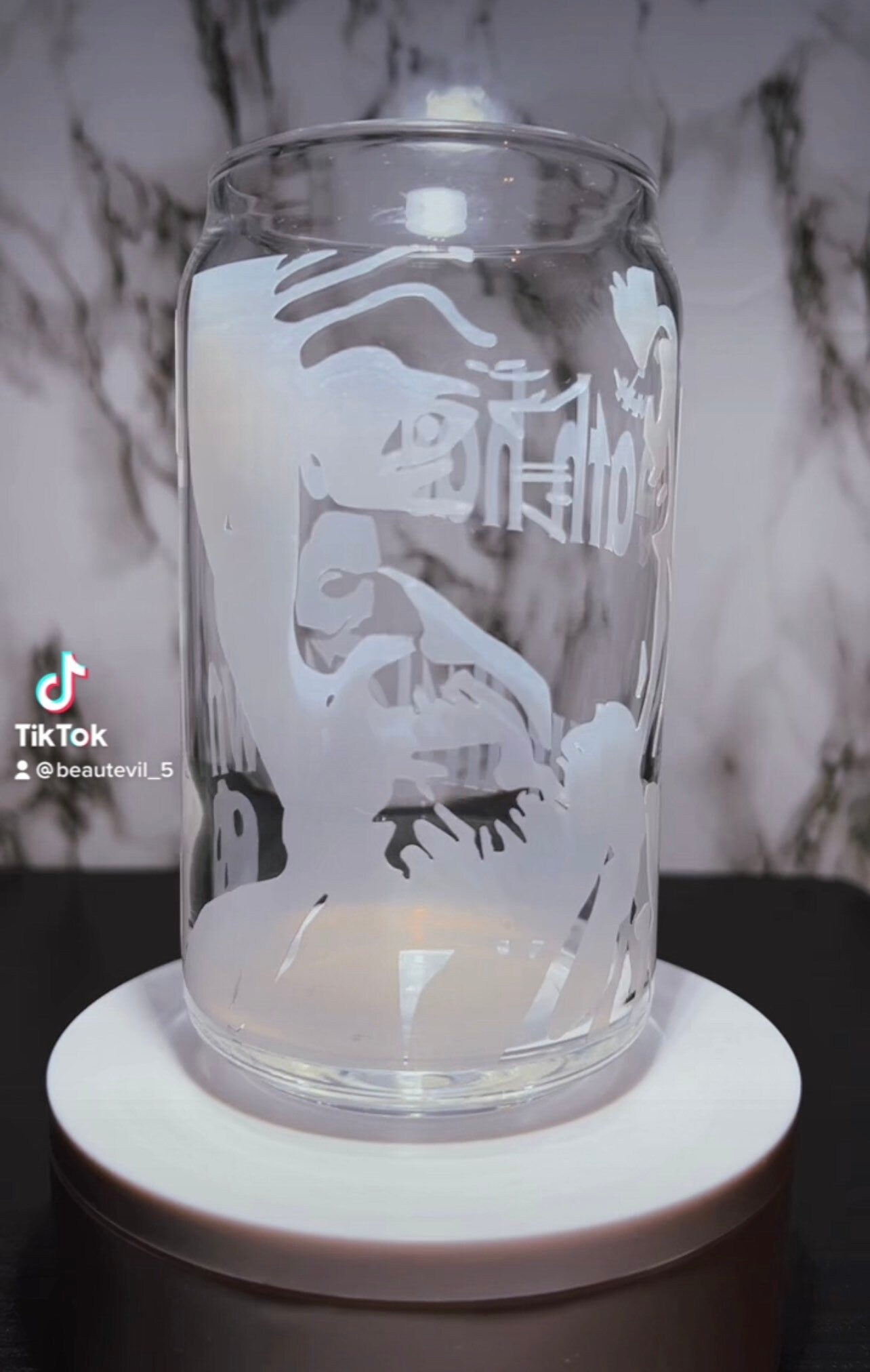Dr. Loomis color changing orange permanent vinyl on libbey beer can glass
