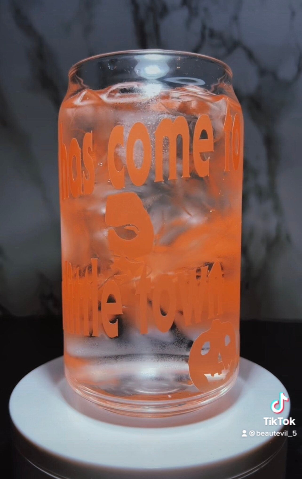Dr. Loomis color changing orange permanent vinyl on libbey beer can glass