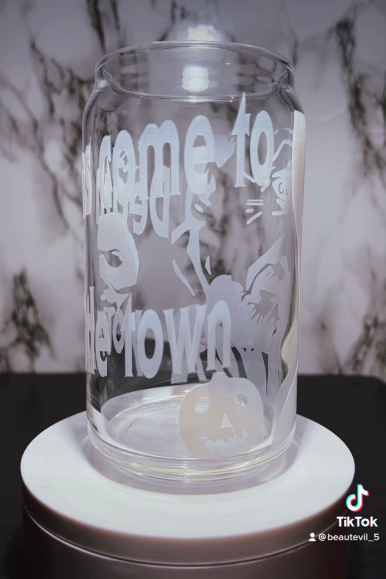 Dr. Loomis color changing orange permanent vinyl on libbey beer can glass