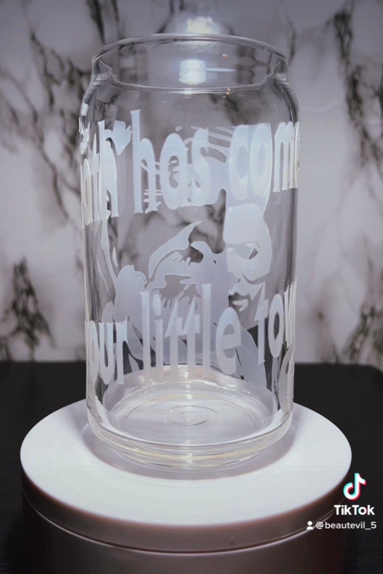 Dr. Loomis color changing orange permanent vinyl on libbey beer can glass