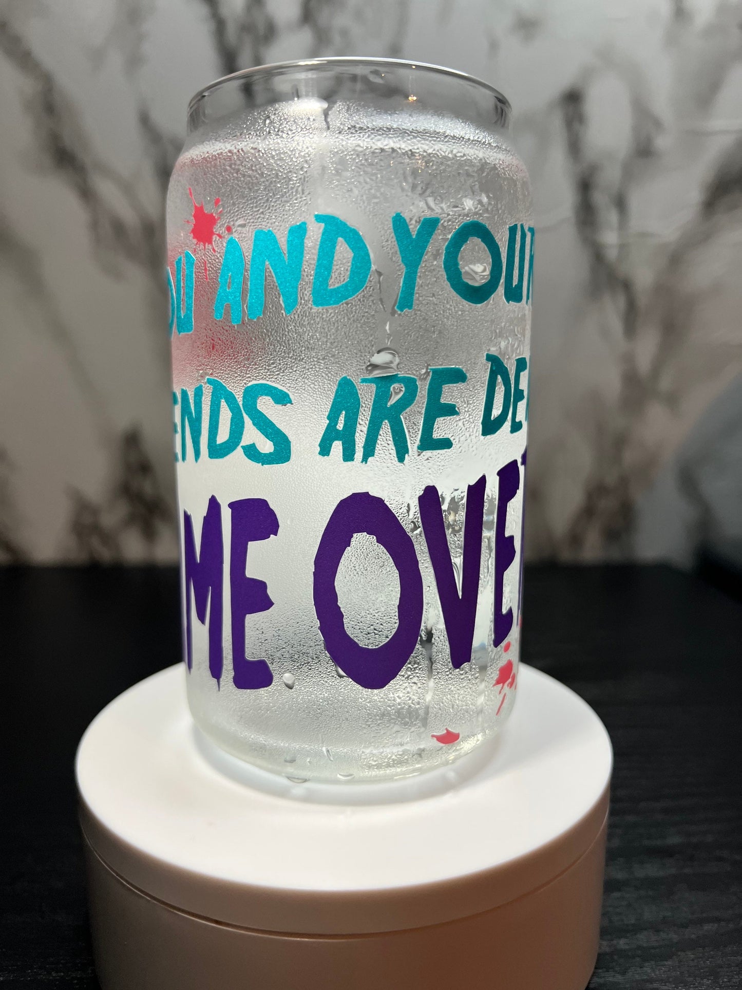 NES Jason Voorhees Friday the 13th color changing permanent vinyl on libbey beer can glass