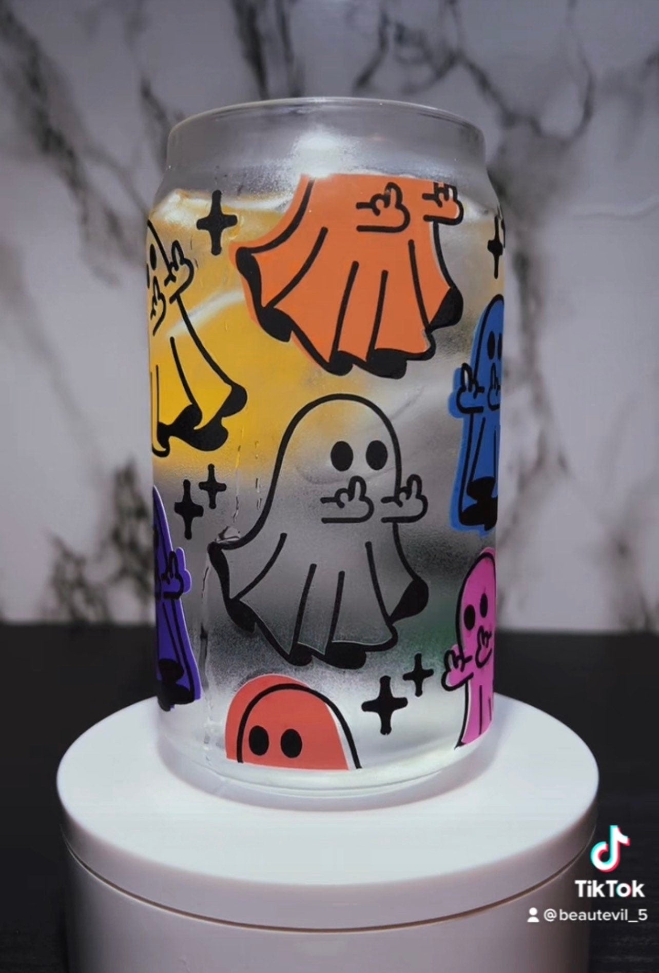 Color changing Flipping Ghosts permanent vinyl on libbey beer can glass