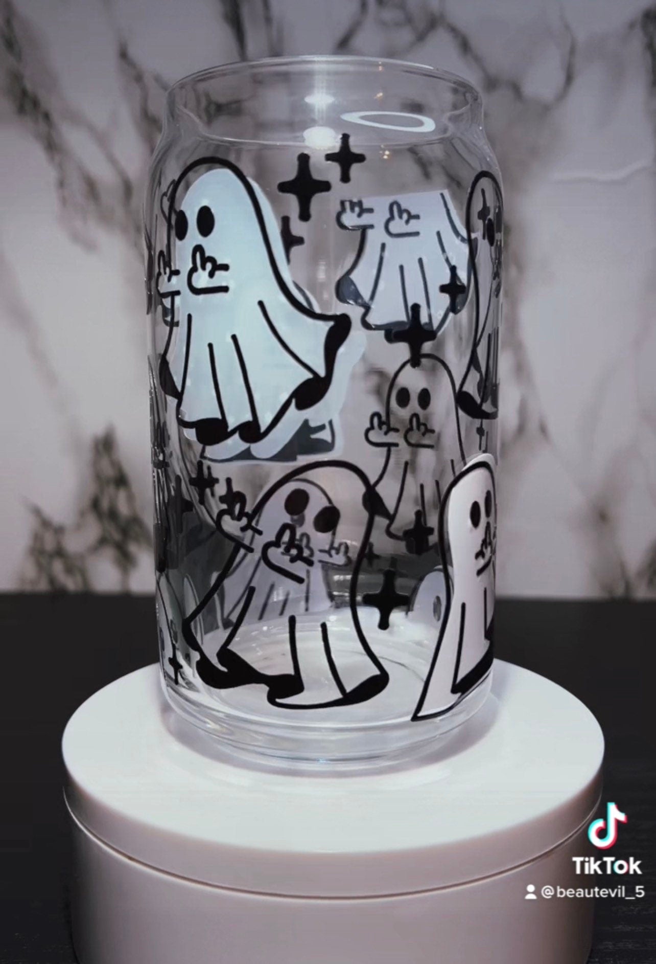 Color changing Flipping Ghosts permanent vinyl on libbey beer can glass
