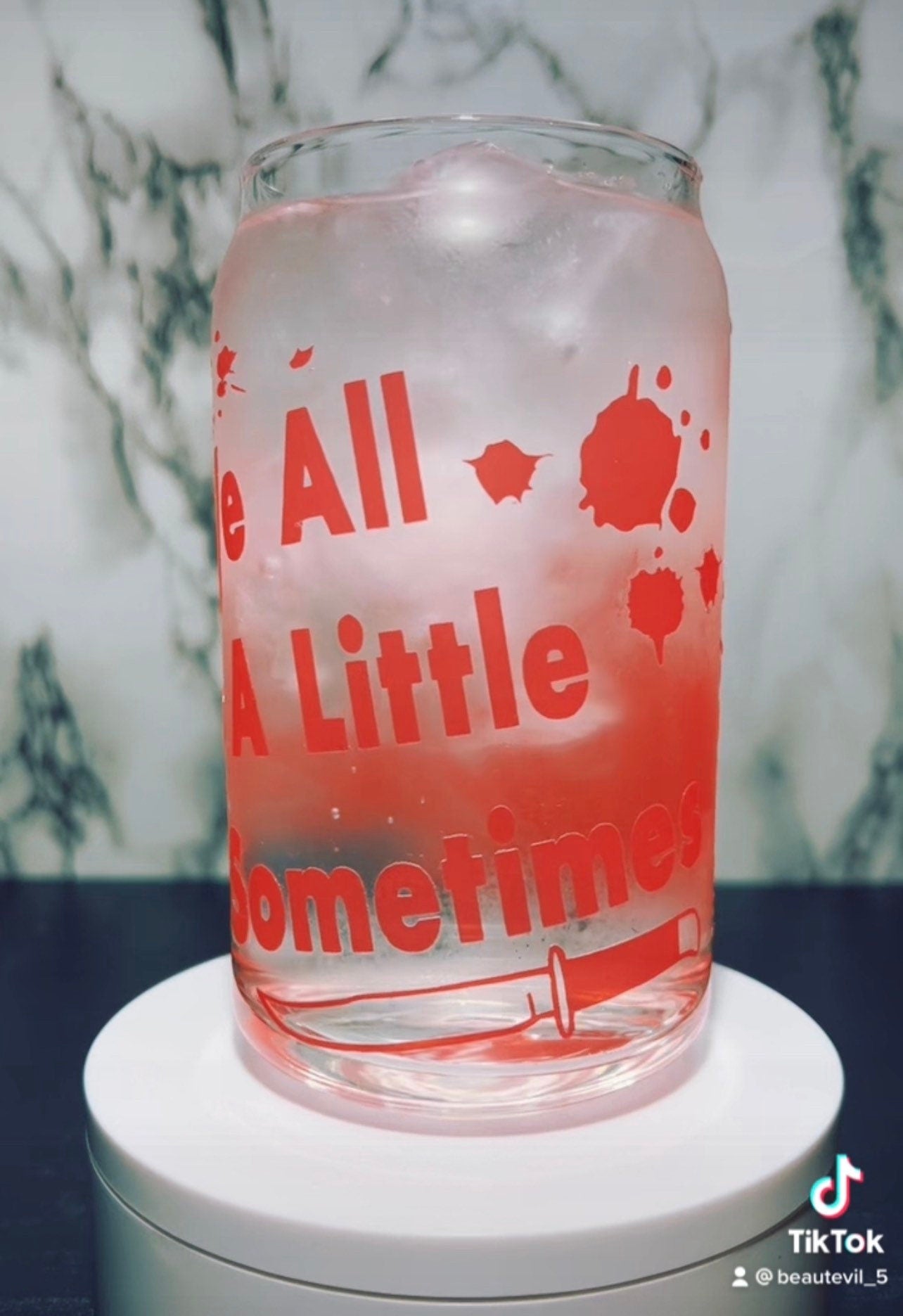 Ghostface color changing red permanent vinyl on libbey beer can glass