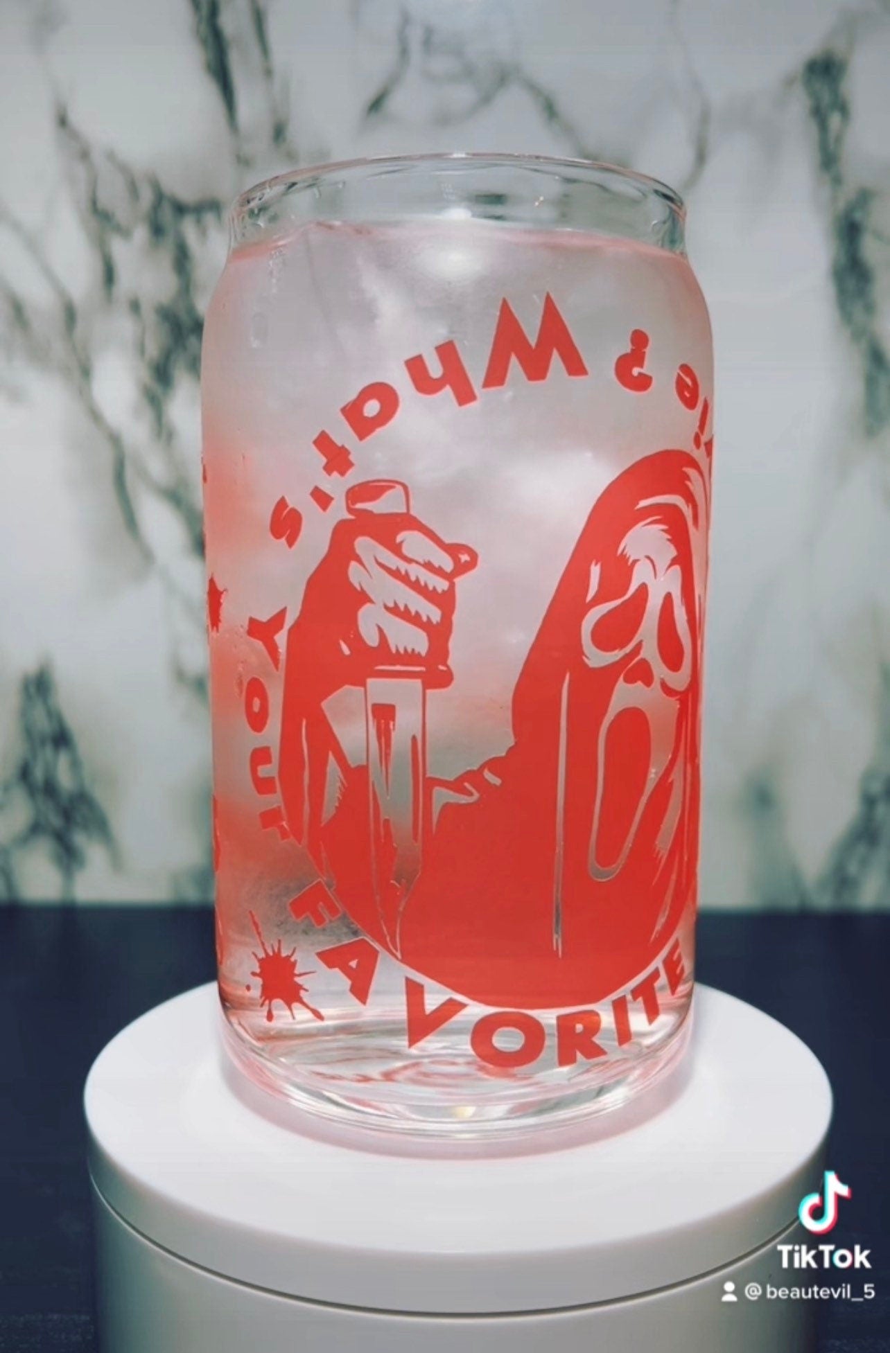 Ghostface color changing red permanent vinyl on libbey beer can glass