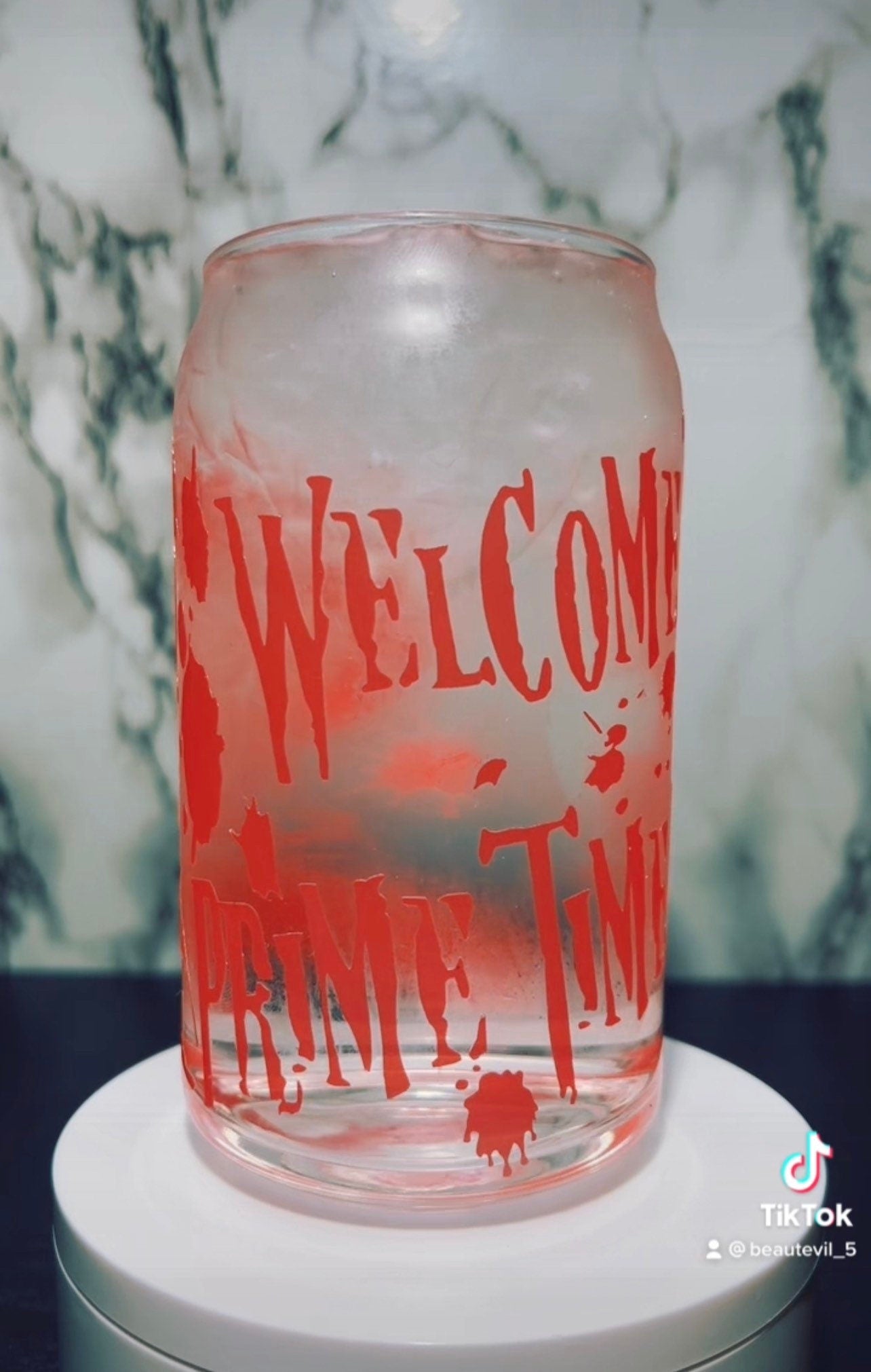 Freddy Krueger color changing red permanent vinyl on libbey beer can glass