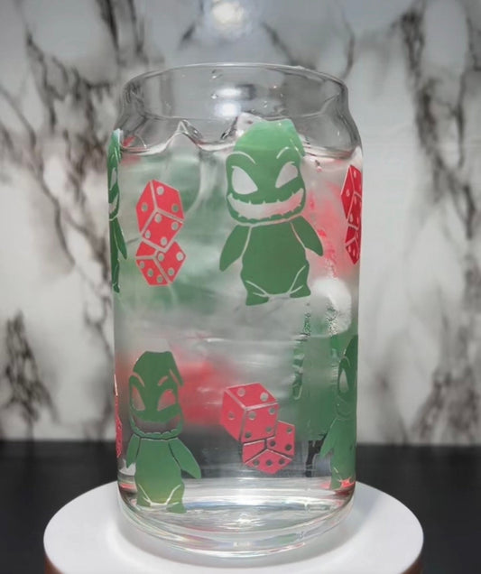 Nightmare Before Christmas Oogie Boogie & Dice color changing green permanent vinyl on libbey beer can glass