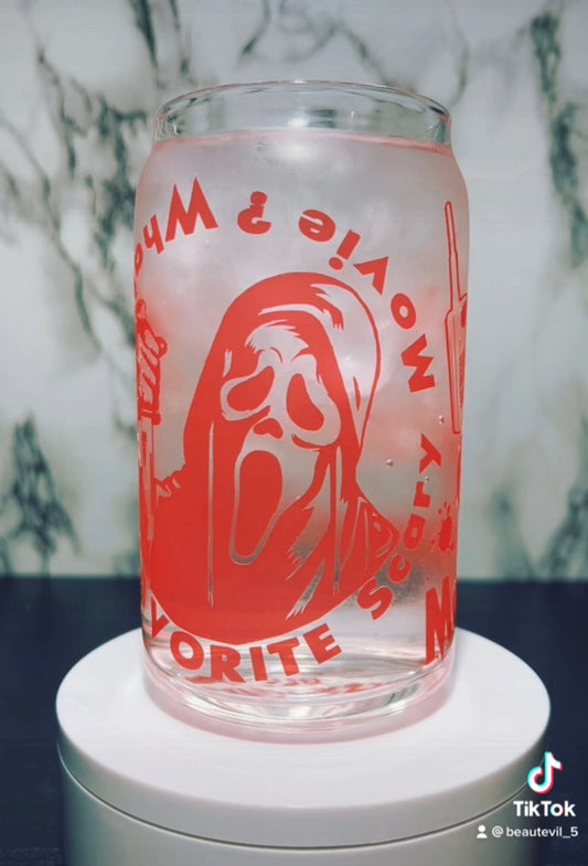 Ghostface color changing red permanent vinyl on libbey beer can glass