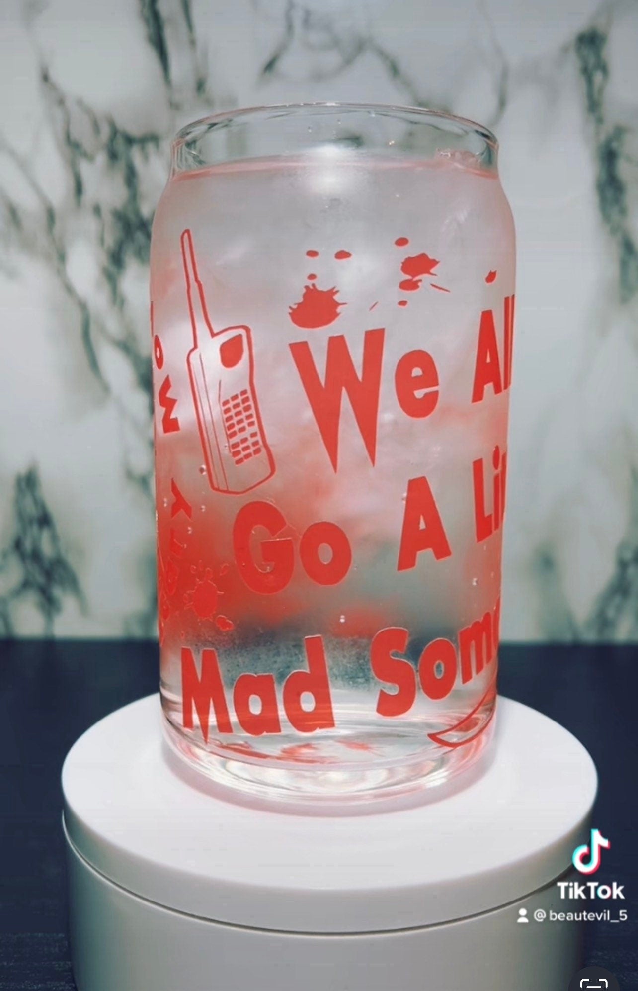 Ghostface color changing red permanent vinyl on libbey beer can glass