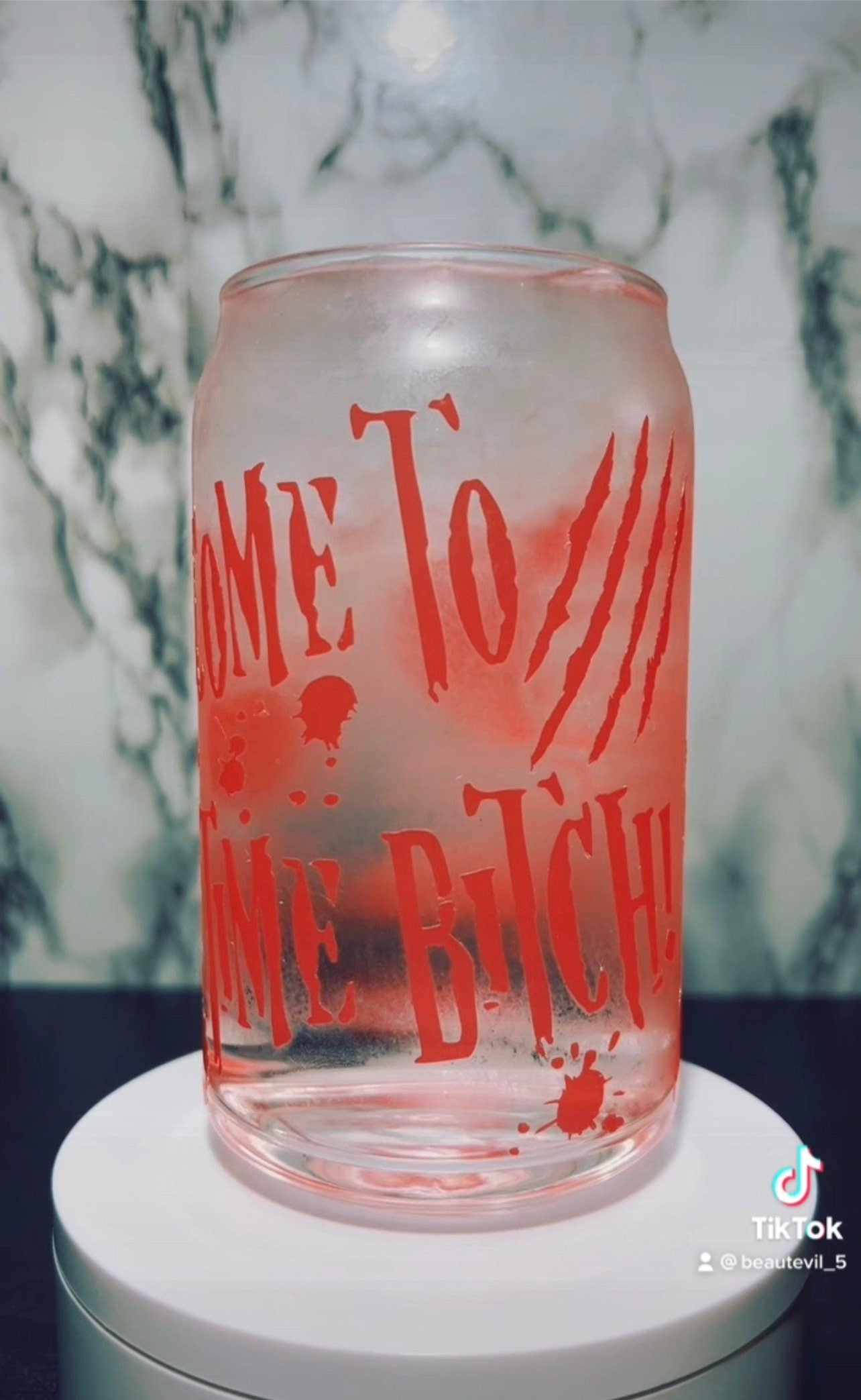 Freddy Krueger color changing red permanent vinyl on libbey beer can glass