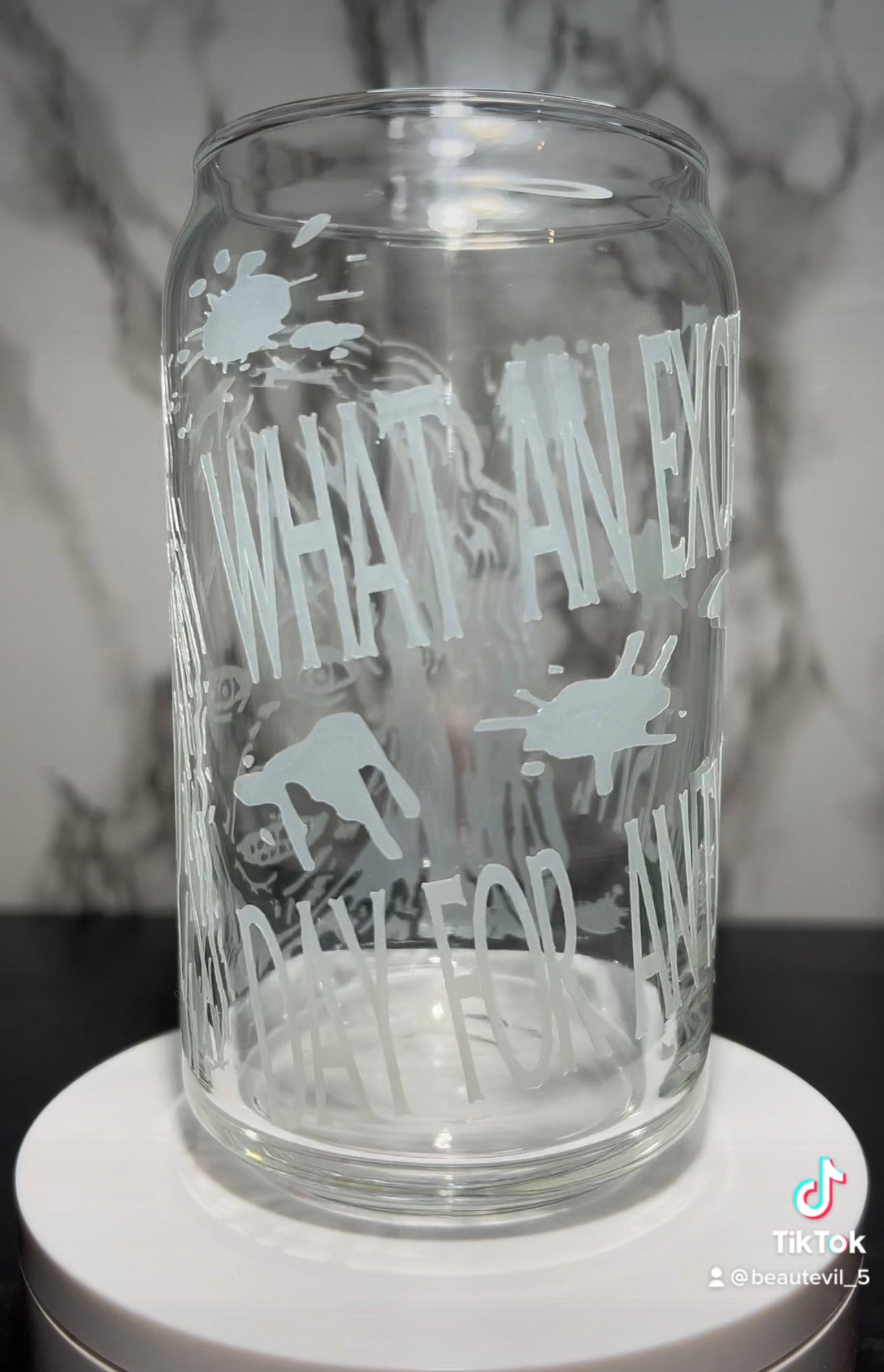 Exorcist Regan color changing permanent vinyl on a libbey beer can glass