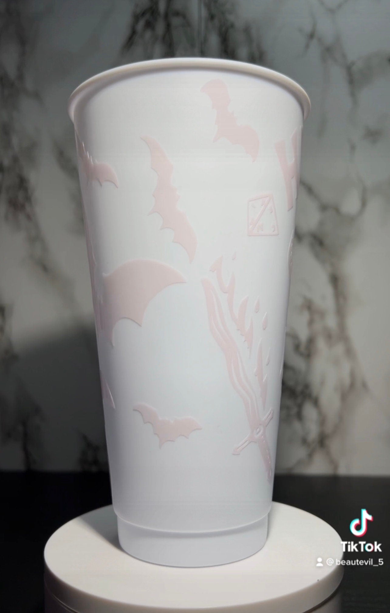 Hell Bats Fire color changing permanent vinyl on white cold cup
