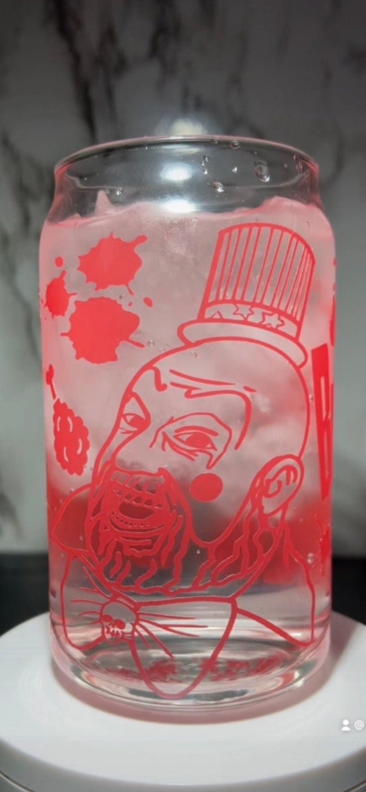 Captain Spaulding Rob Zombie House of 1000 Corpses color changing permanent vinyl on libbey beer can glass