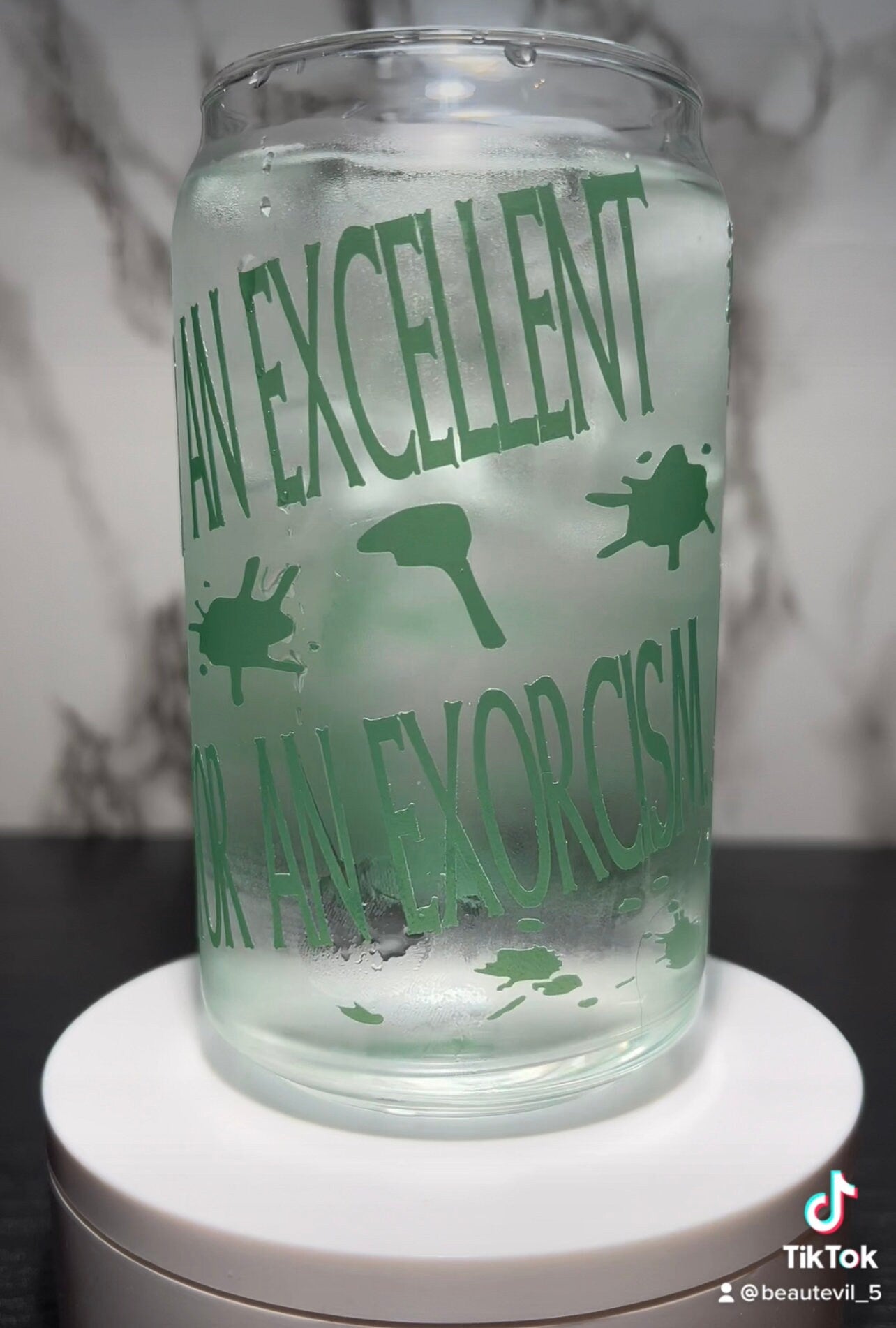 Exorcist Regan color changing permanent vinyl on a libbey beer can glass