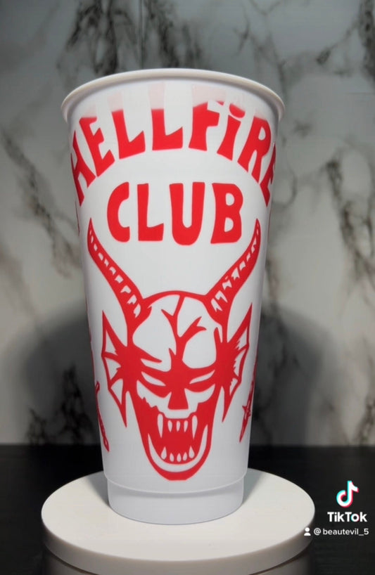 Hell Bats Fire color changing permanent vinyl on white cold cup