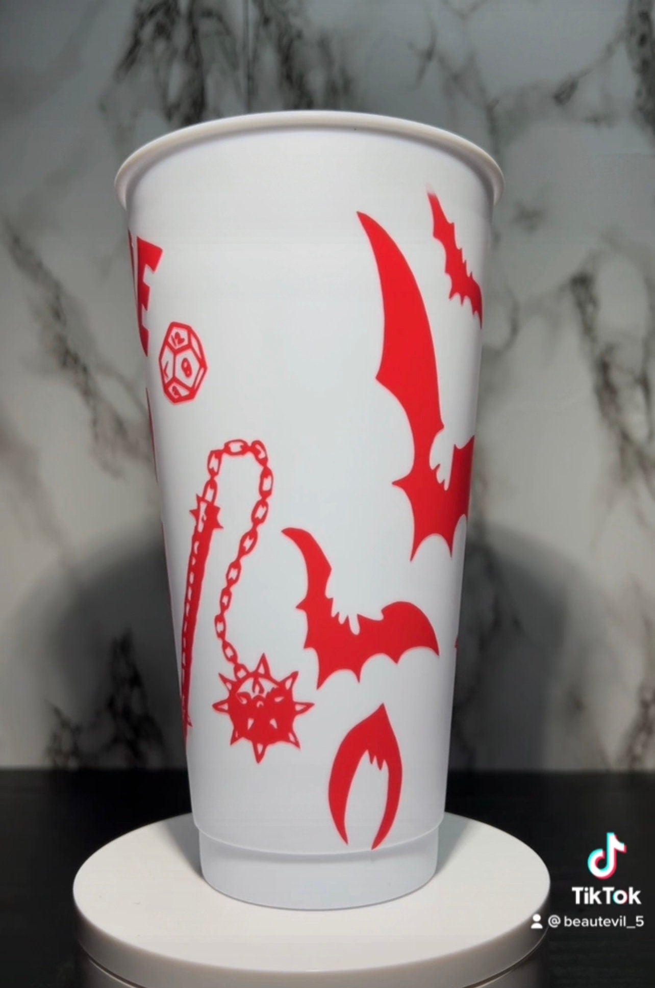 Hell Bats Fire color changing permanent vinyl on white cold cup