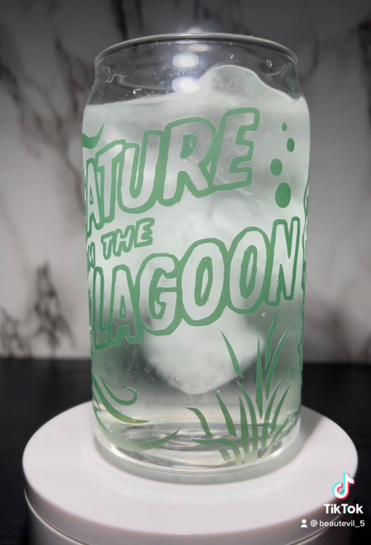Creature From The Black Lagoon color changing permanent vinyl on libbey beer can glass