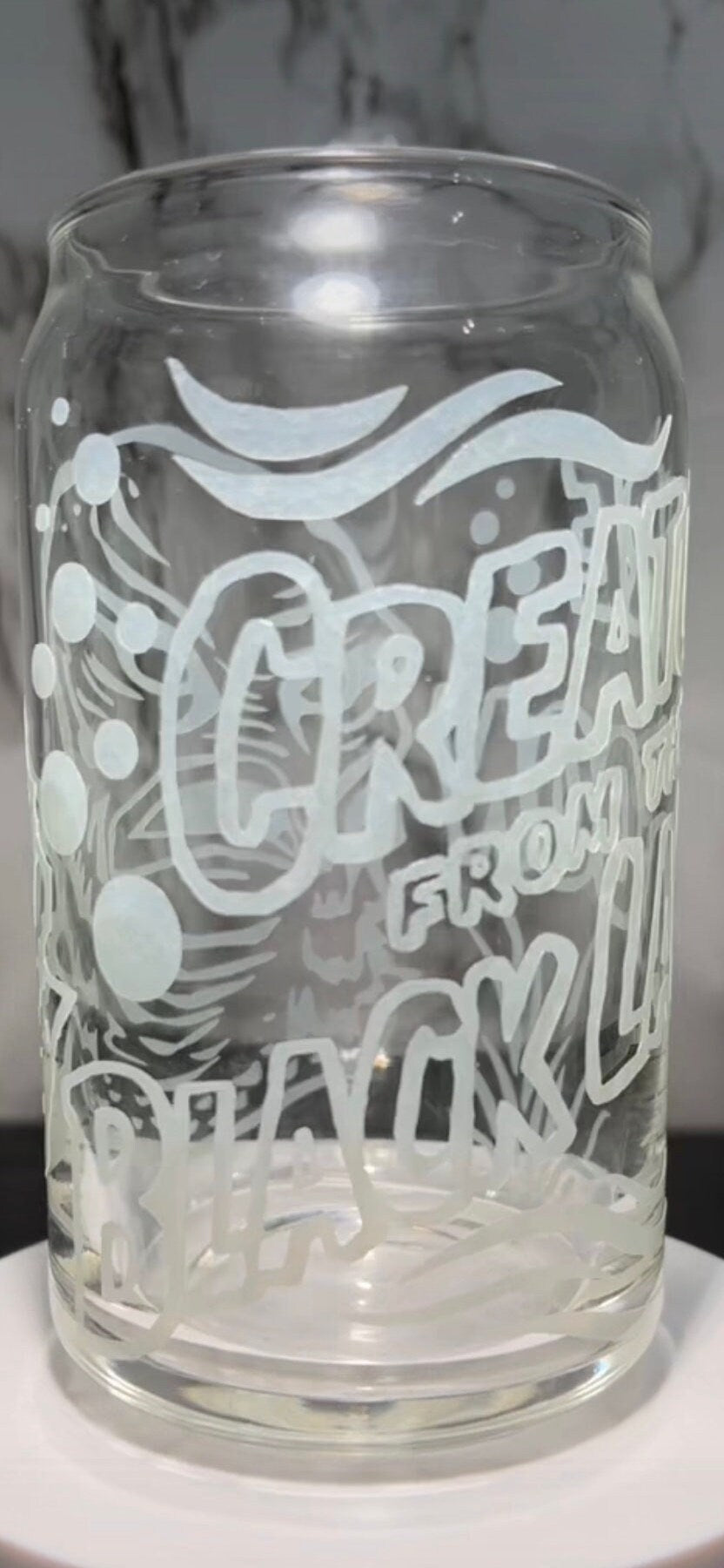 Creature From The Black Lagoon color changing permanent vinyl on libbey beer can glass