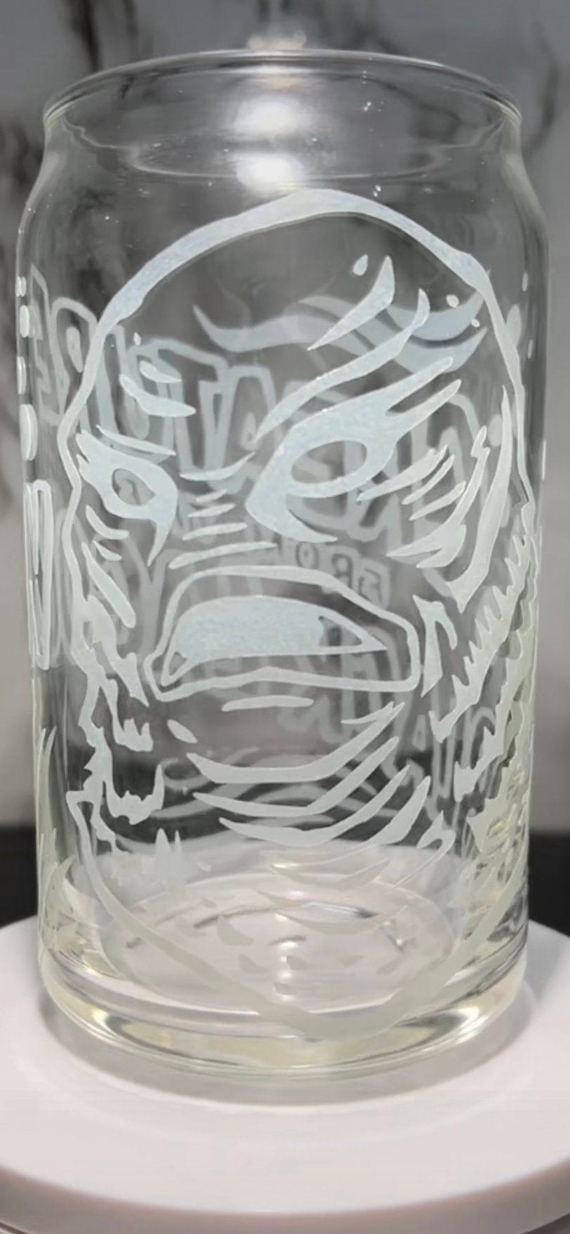 Creature From The Black Lagoon color changing permanent vinyl on libbey beer can glass
