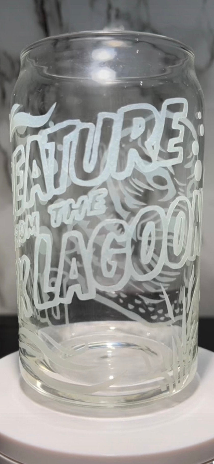 Creature From The Black Lagoon color changing permanent vinyl on libbey beer can glass