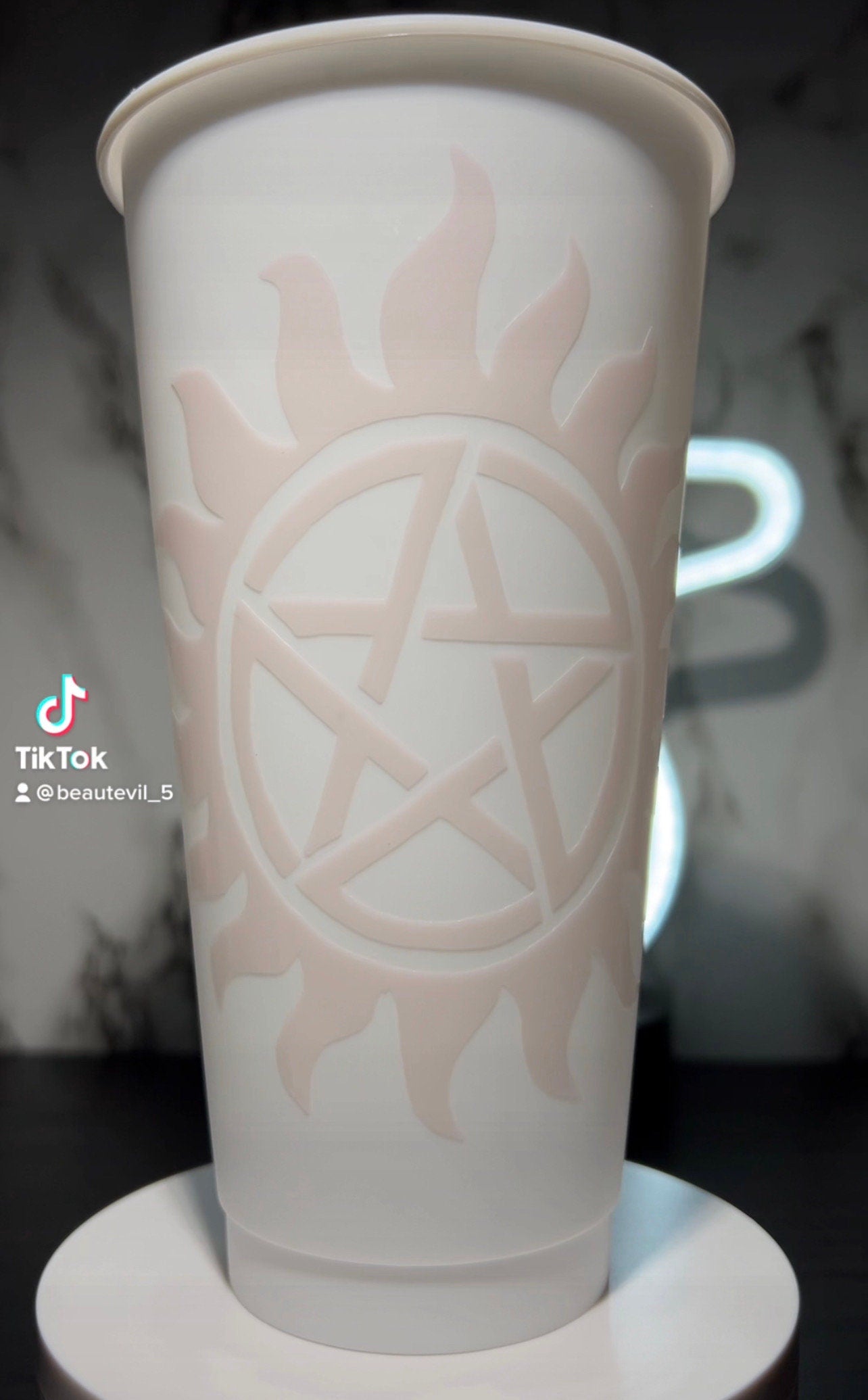 All Red Supernatural sigils color changing permanent vinyl on a white cold cup