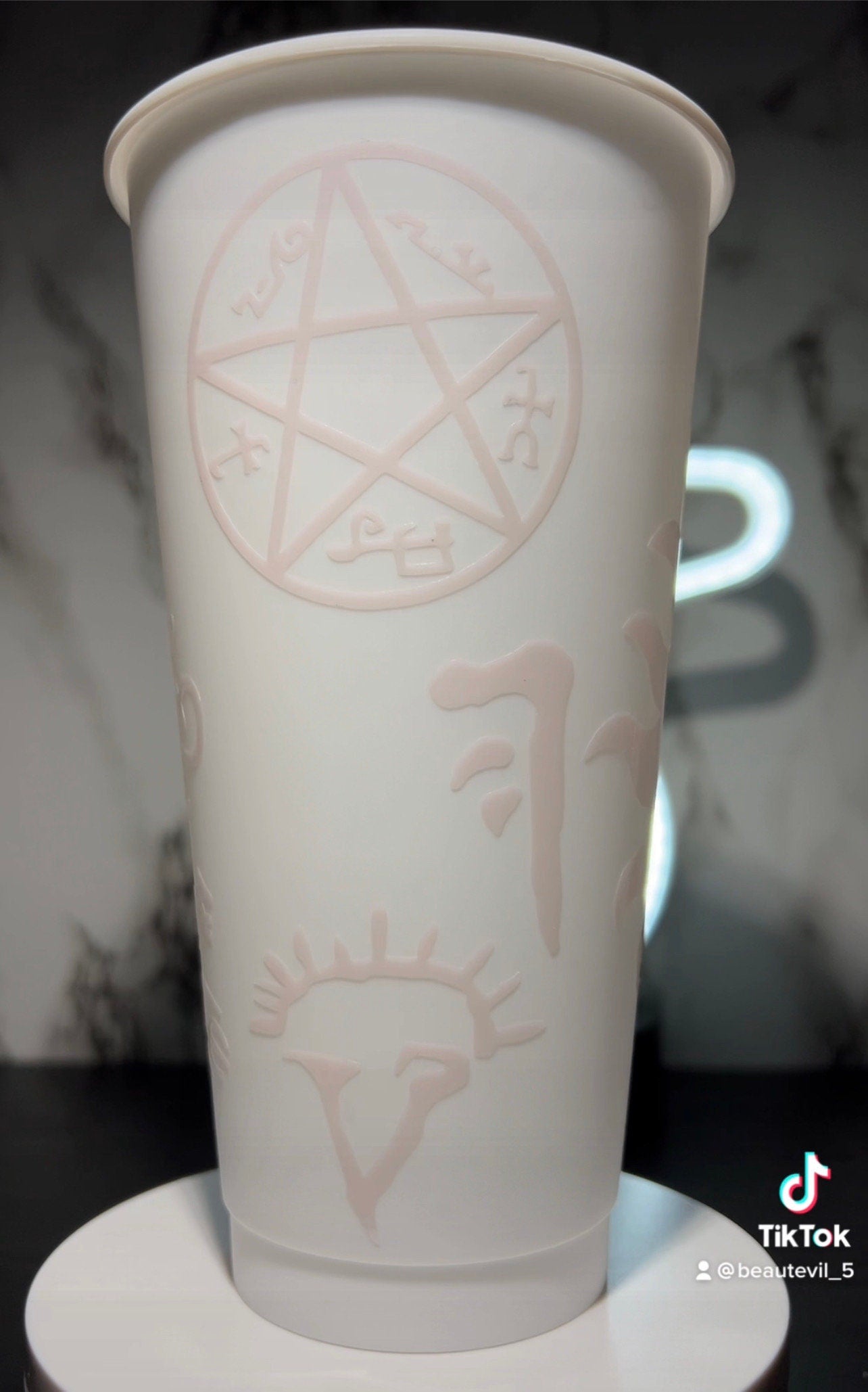 All Red Supernatural sigils color changing permanent vinyl on a white cold cup