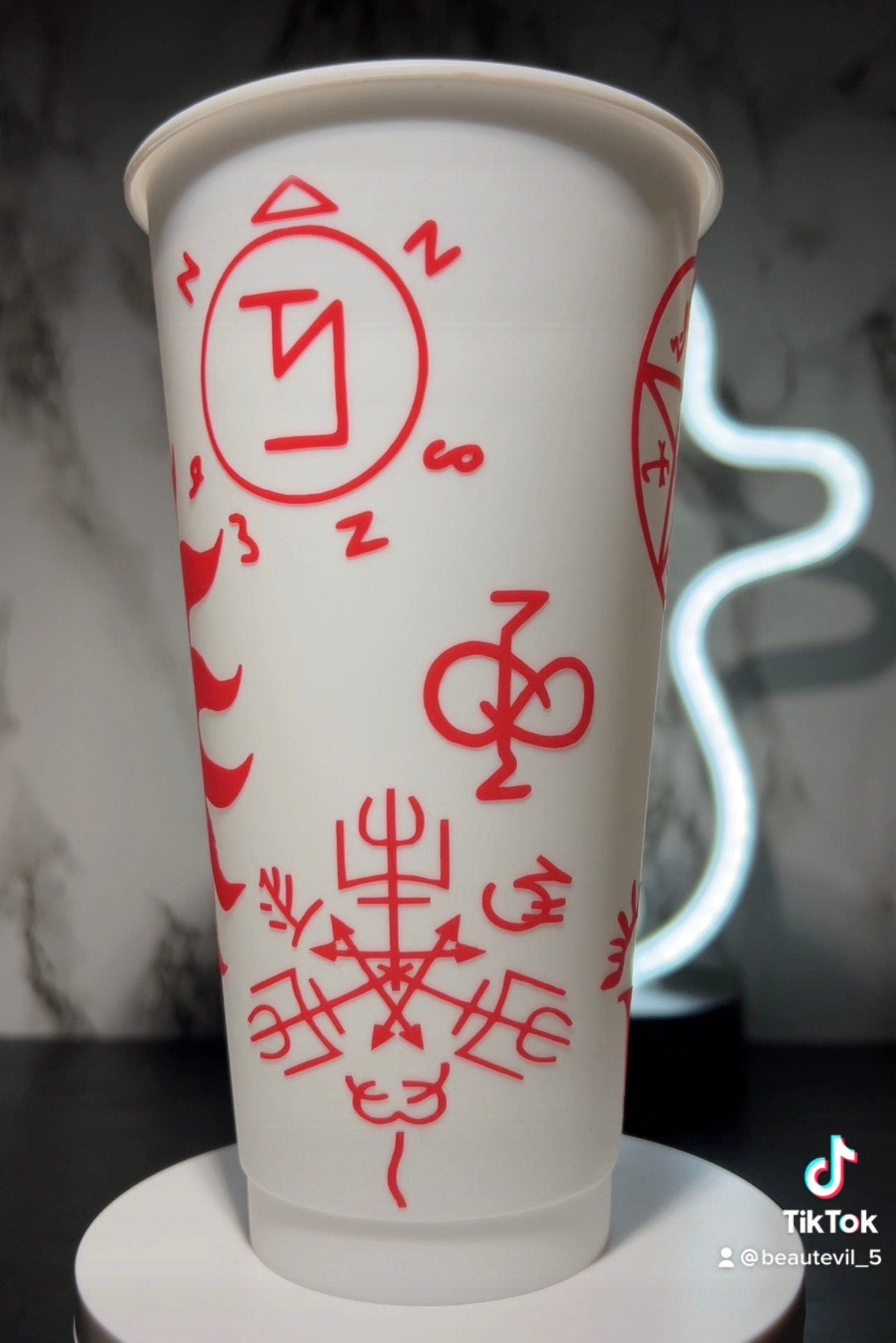 All Red Supernatural sigils color changing permanent vinyl on a white cold cup