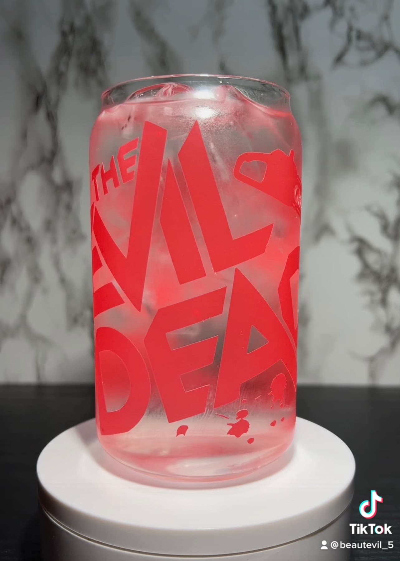 Evil Dead Ash color changing permanent vinyl on a libbey beer can glass