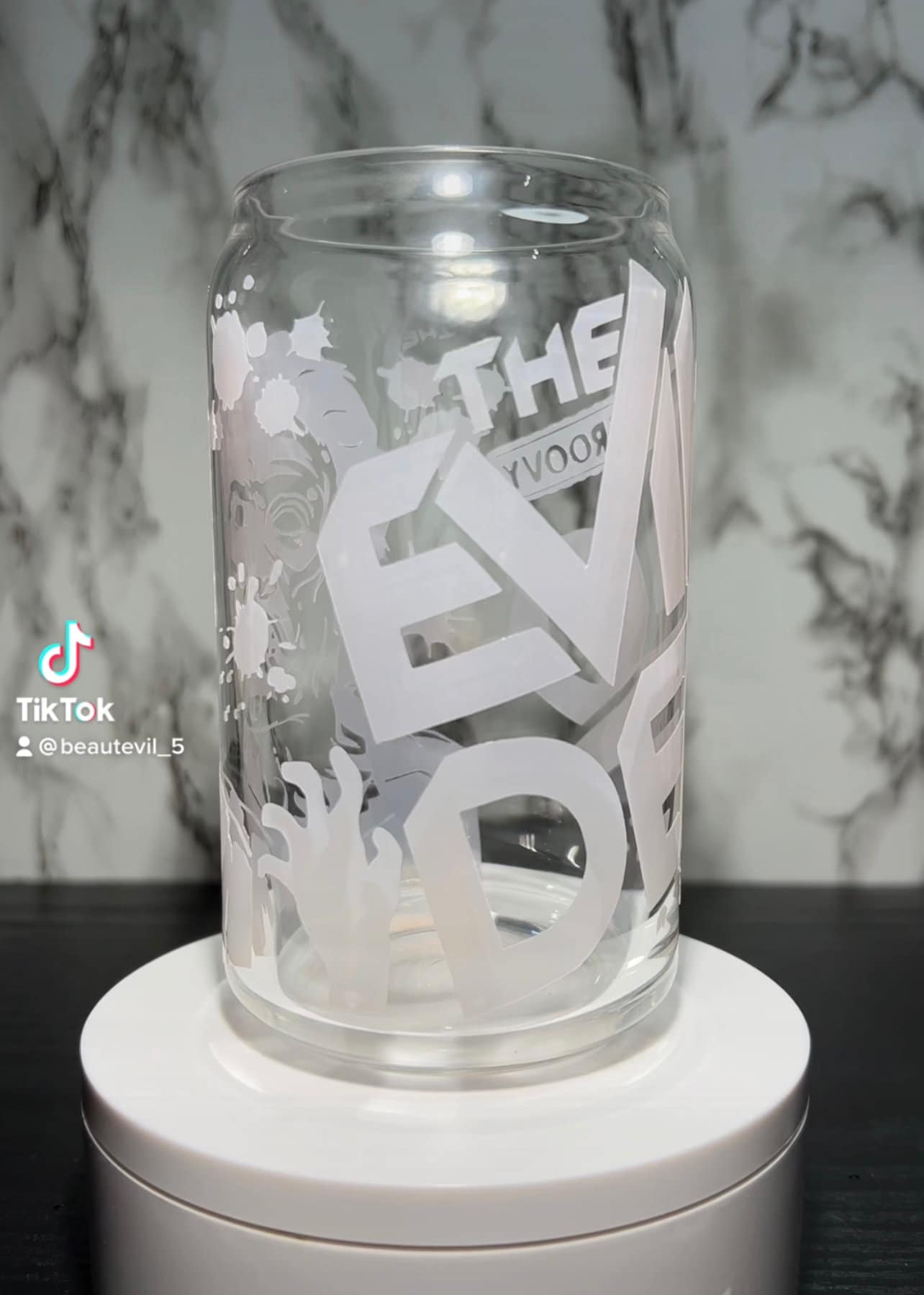 Evil Dead Ash color changing permanent vinyl on a libbey beer can glass