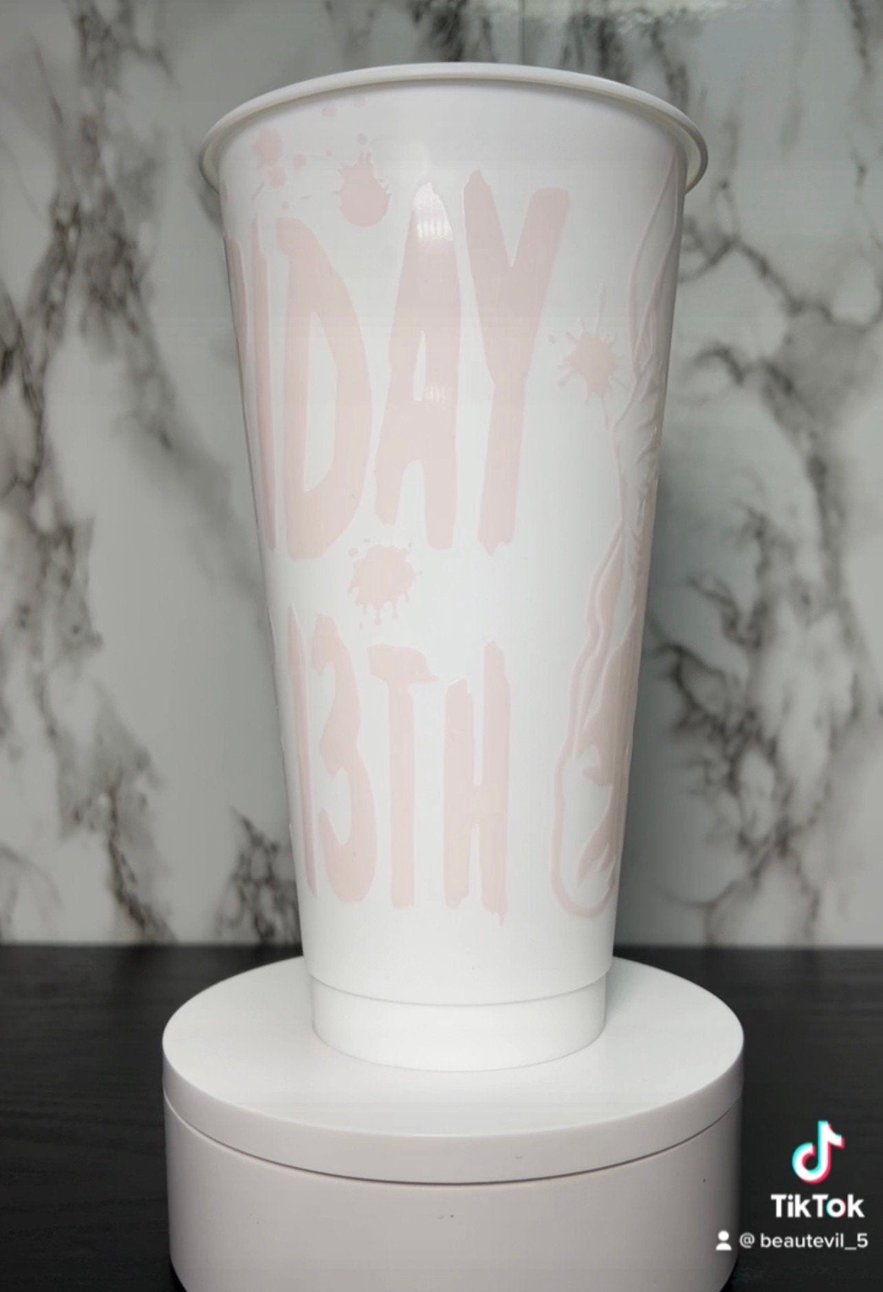 All RED Jason Voorhees Friday the 13th color changing permanent vinyl on all white cold cup