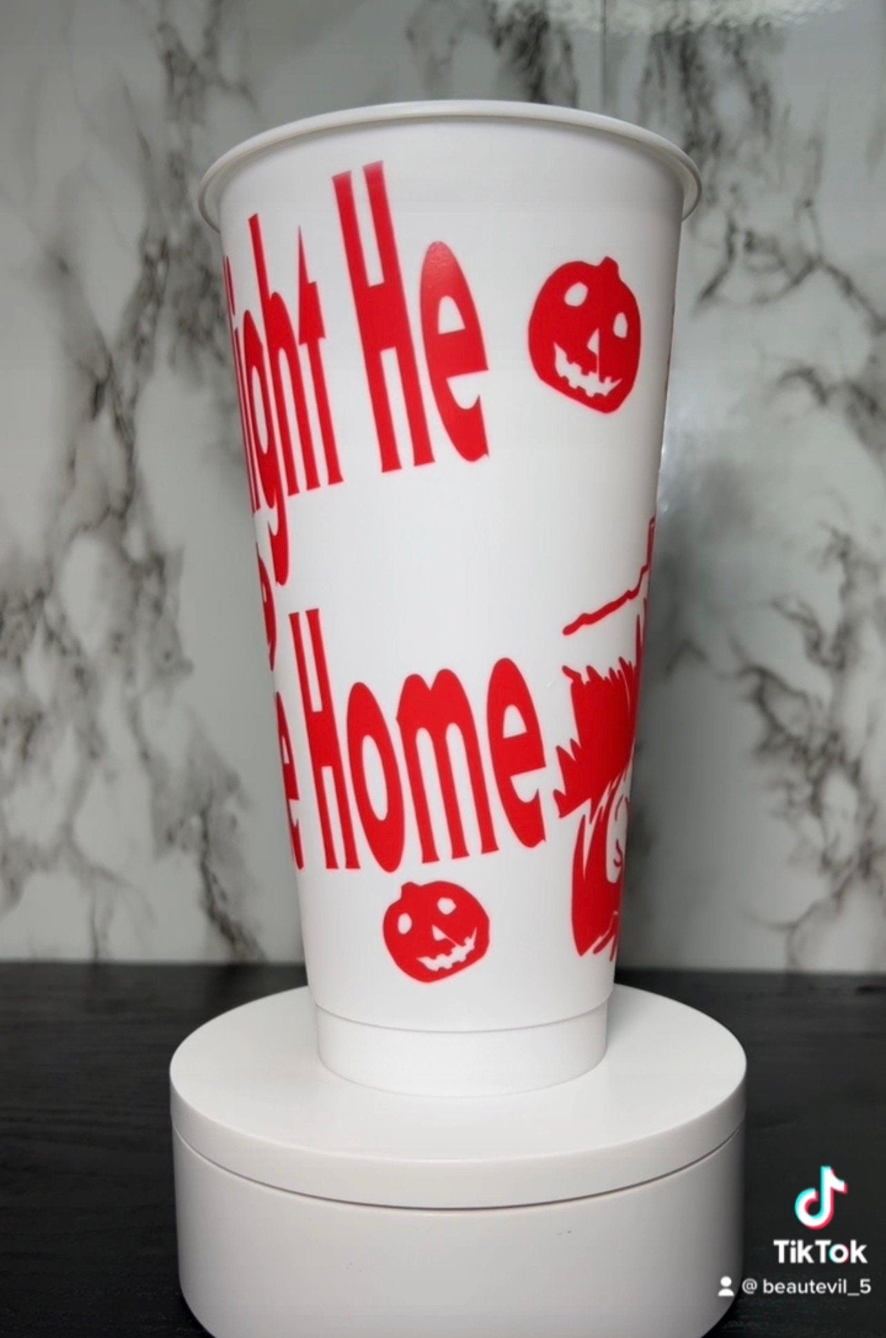 All RED Michael Myers color changing permanent vinyl on all white cold cup.