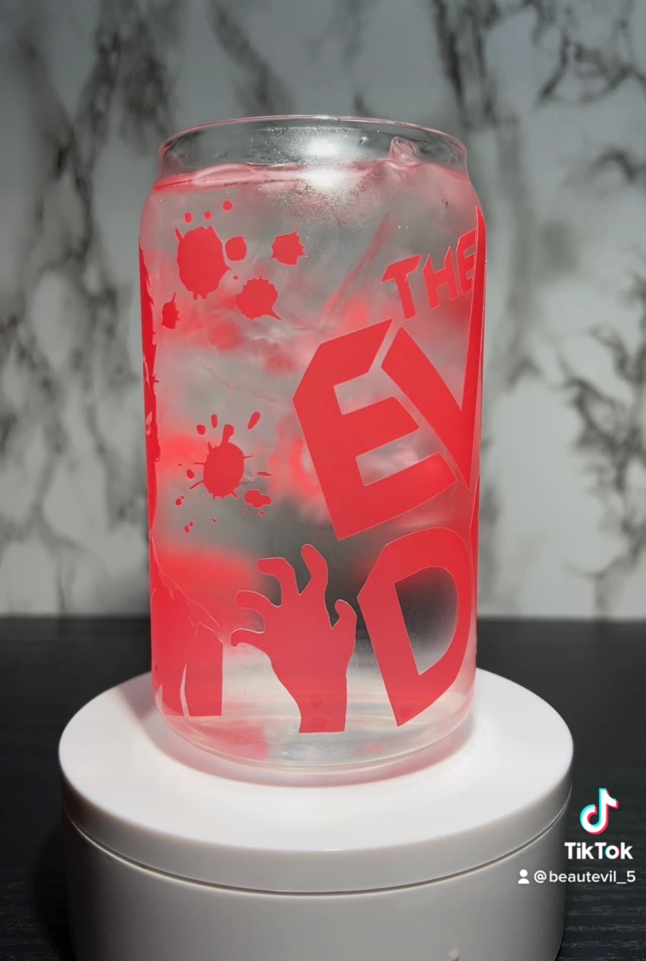 Evil Dead Ash color changing permanent vinyl on a libbey beer can glass