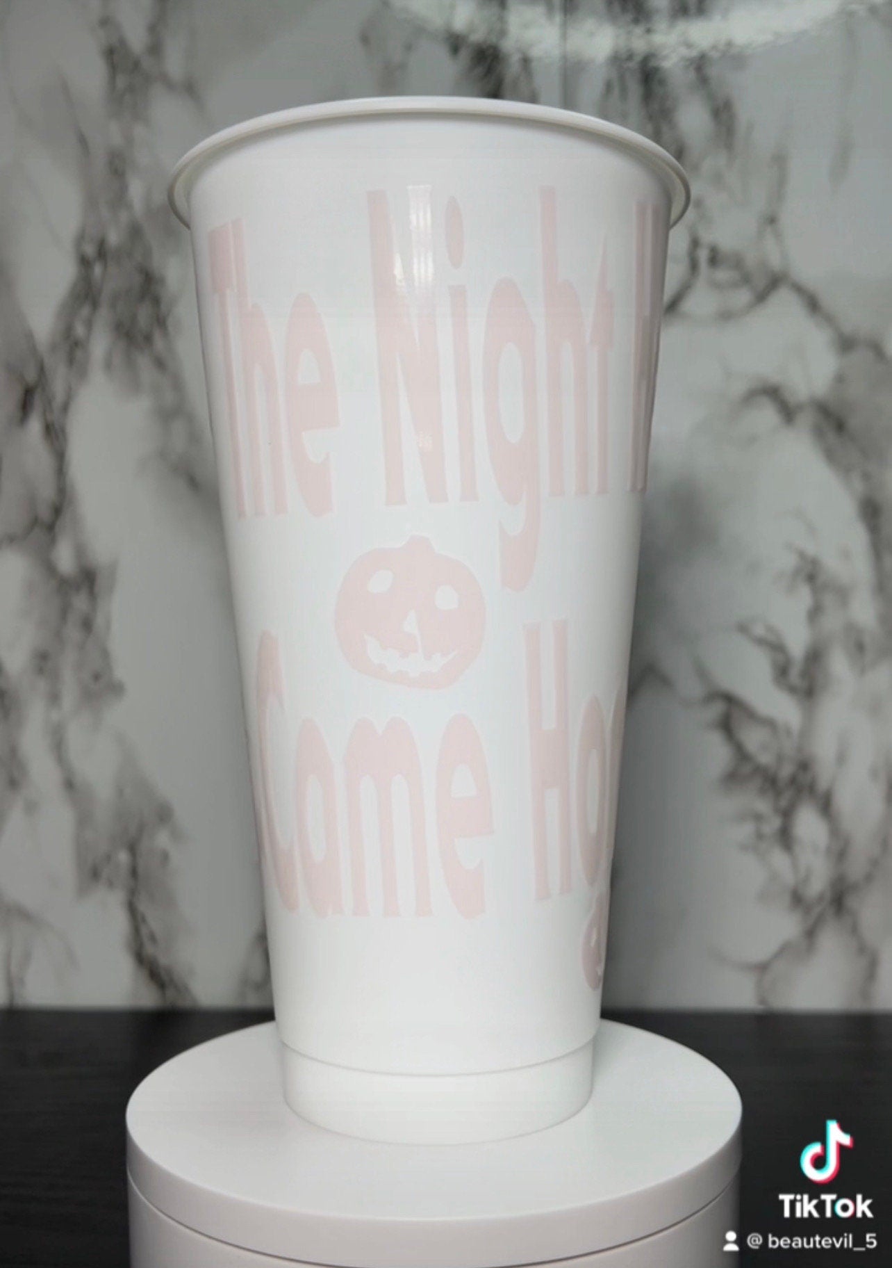 All RED Michael Myers color changing permanent vinyl on all white cold cup.