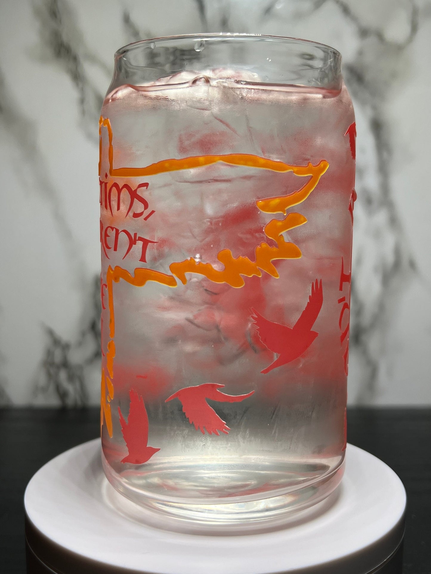 The Crow-It can’t rain all the time-Victims aren’t we all color changing permanent vinyl on a libbey beer can glass