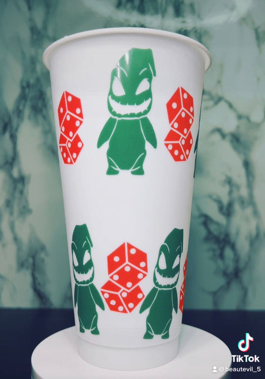 Nightmare Before Christmas Oogie Boogie & Dice color changing green permanent vinyl on white cold cup