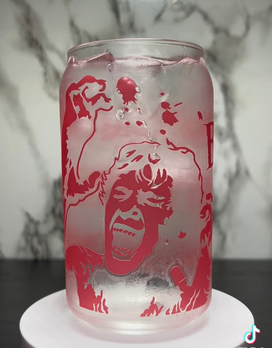 Beware the Moon American Werewolf in London color changing red permanent vinyl on a libbey beer can glass