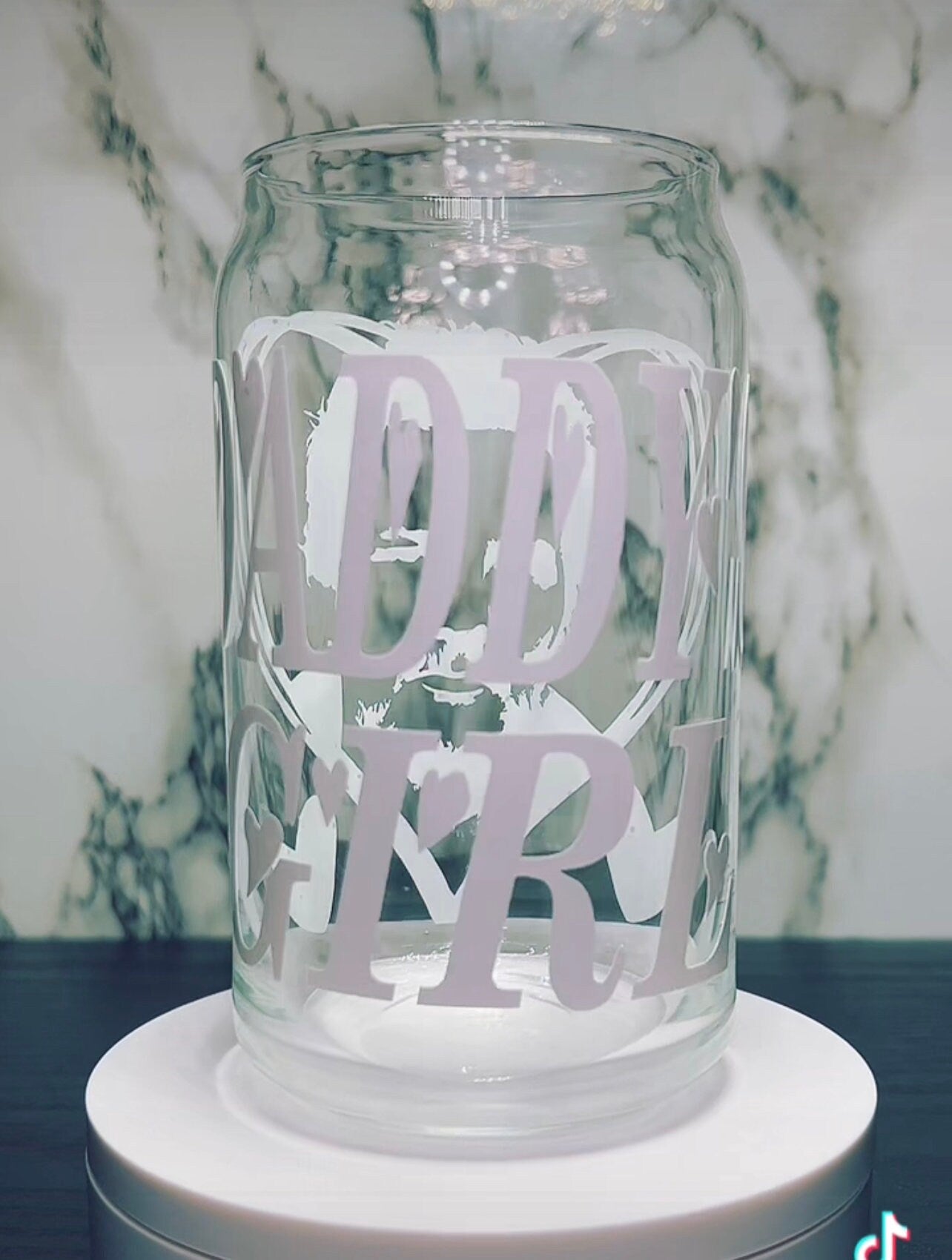 Pedro Pascal Daddy’s Girl pink color changing permanent vinyl on a libbey beer can glass