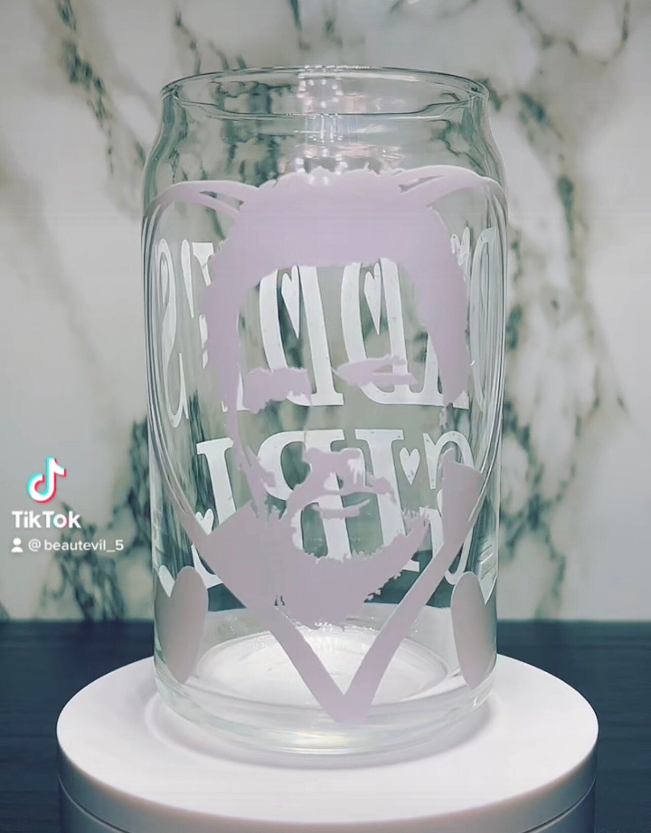 Pedro Pascal Daddy’s Girl pink color changing permanent vinyl on a libbey beer can glass