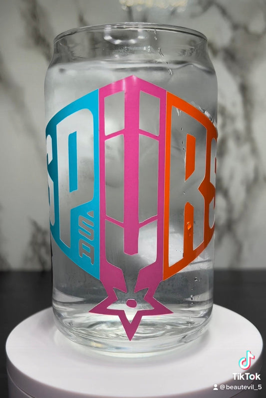 Color changing San Antonio Spurs permanent changing vinyl on a libbey beer can glass