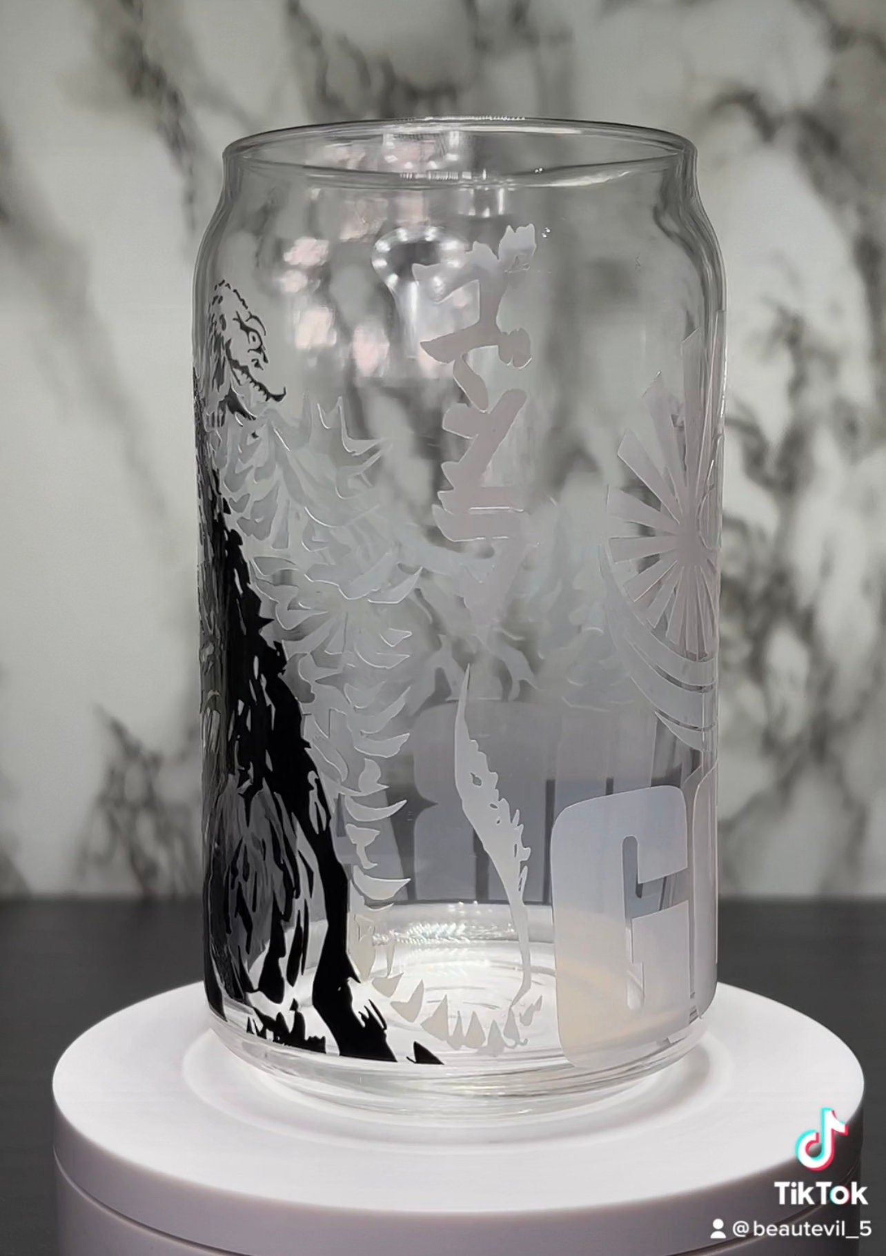 Gojira Godzilla color changing permanent vinyl on a libbey beer can glass