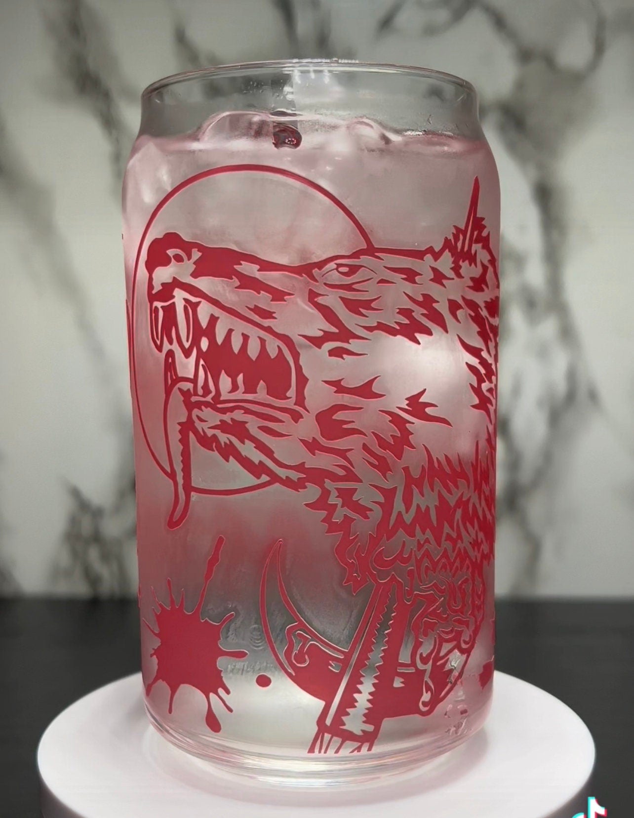 The Slaughtered Lamb American Werewolf in London color changing red permanent vinyl on a libbey beer can glass