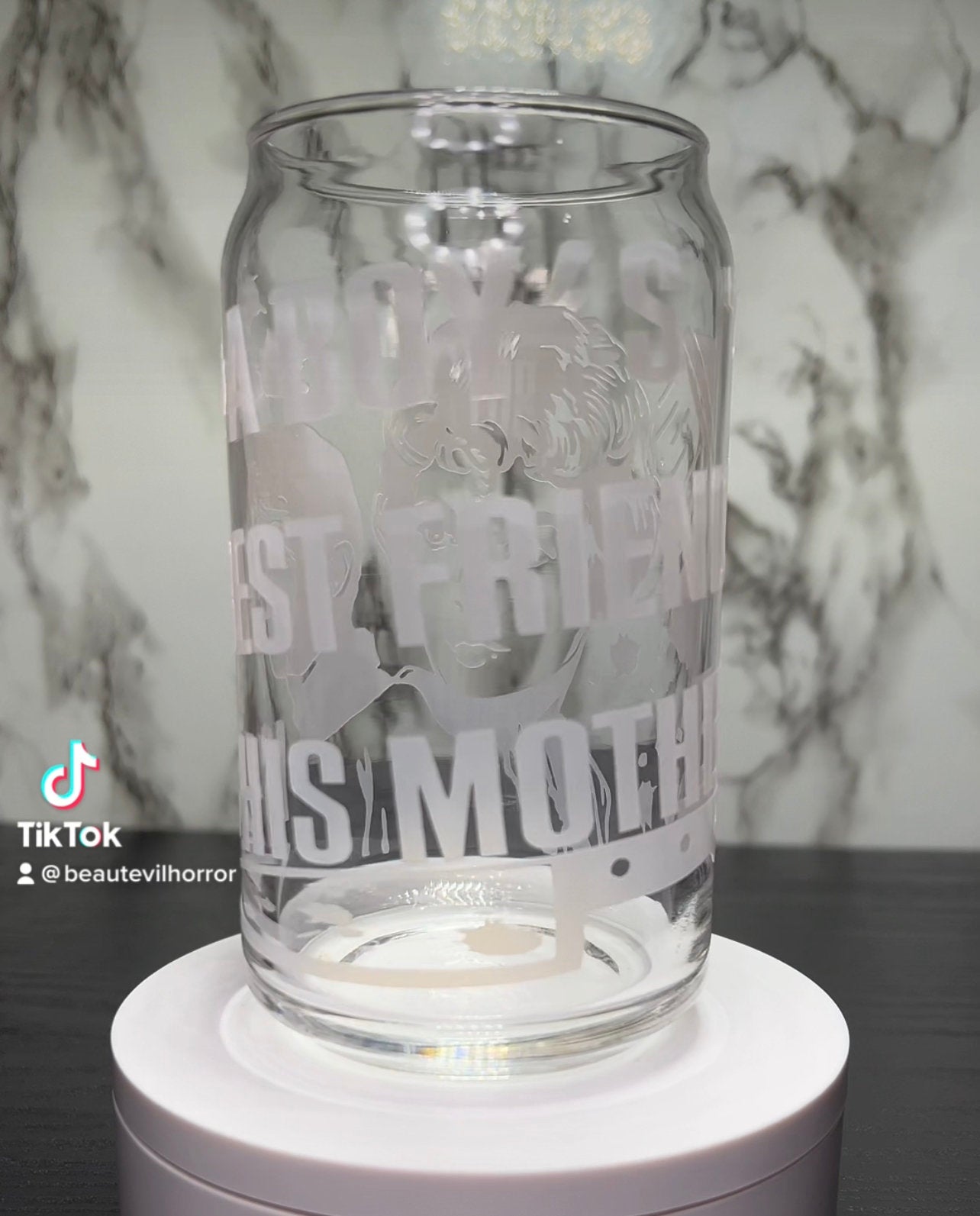 Psycho Norman Bates Bates Motel color changing permanent vinyl on a libbey beer can glass